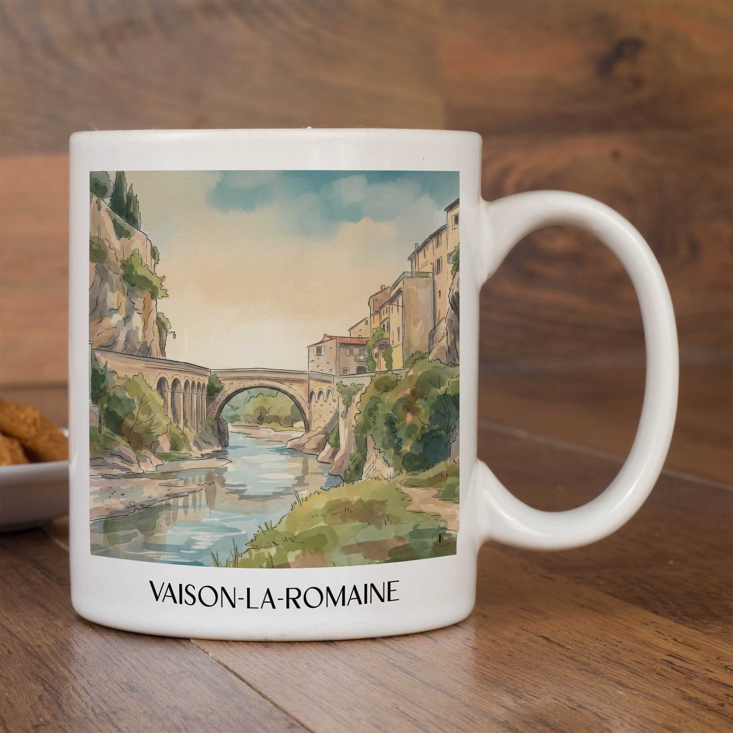 vaison-la-romaine-provence-frankreich-kaffeebecher-aquarell