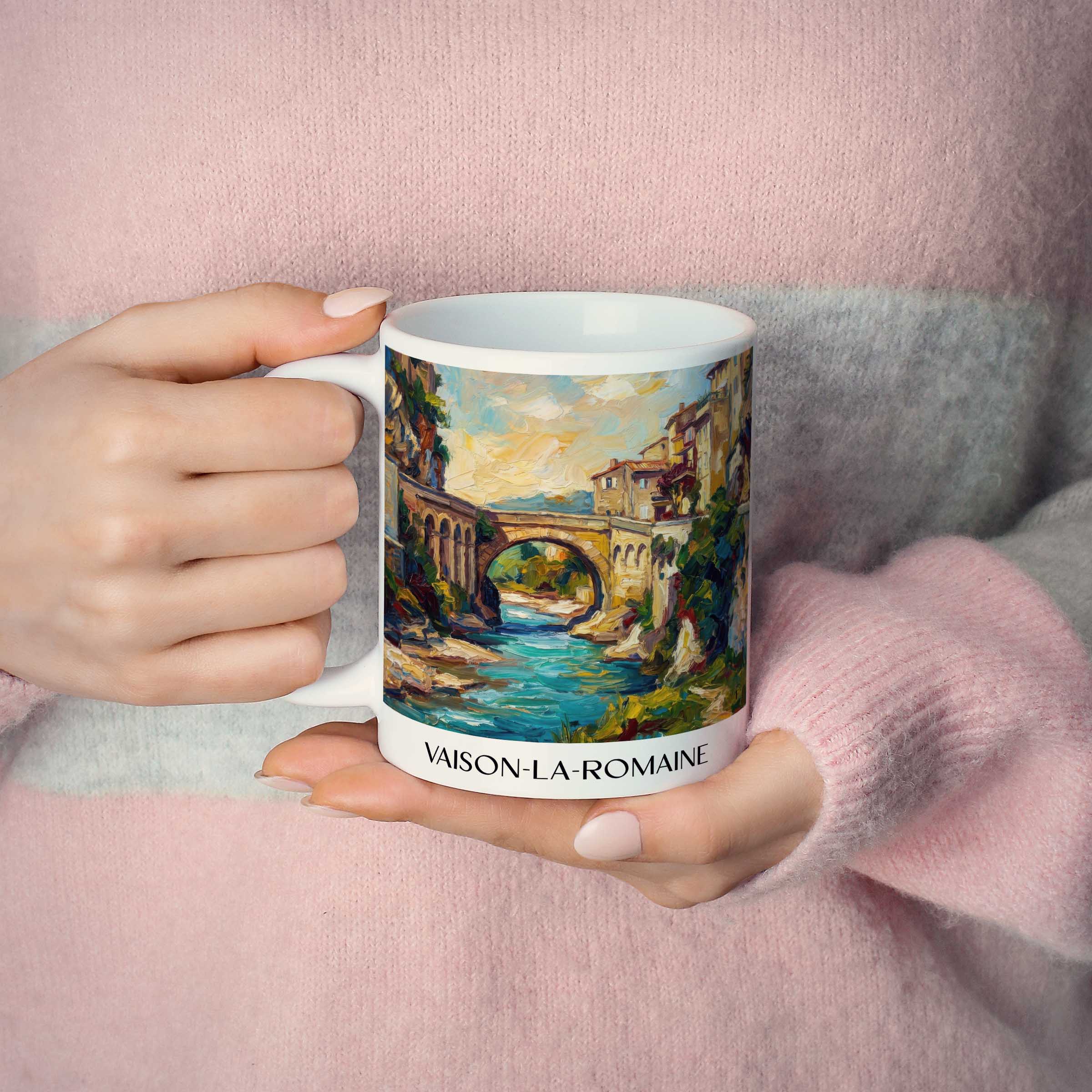 vaison-la-romaine-provence-frankreich-kaffeebecher-oil-painting-oelgemaelde