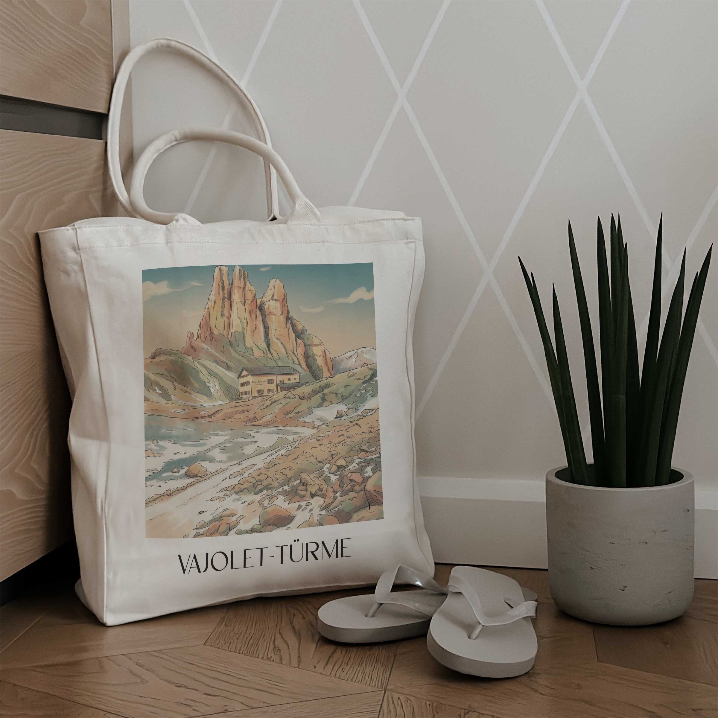vajolet-türme-dolomiten-italien-einkaufstasche-aquarell