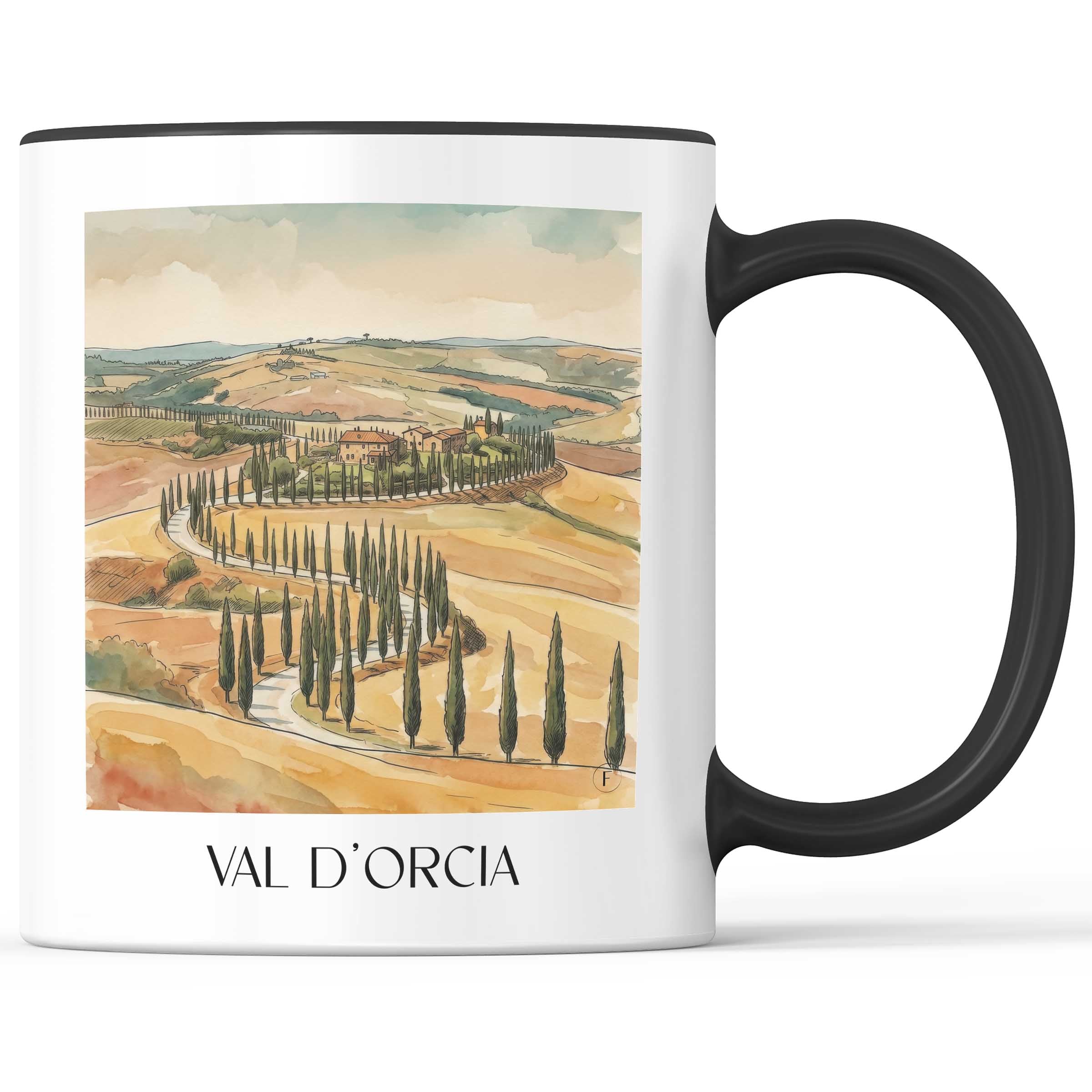 Val d´Orcia Kaffeebecher - Toskana - Italien Becher - Kaffeetasse im Aquarell Stil - favplace