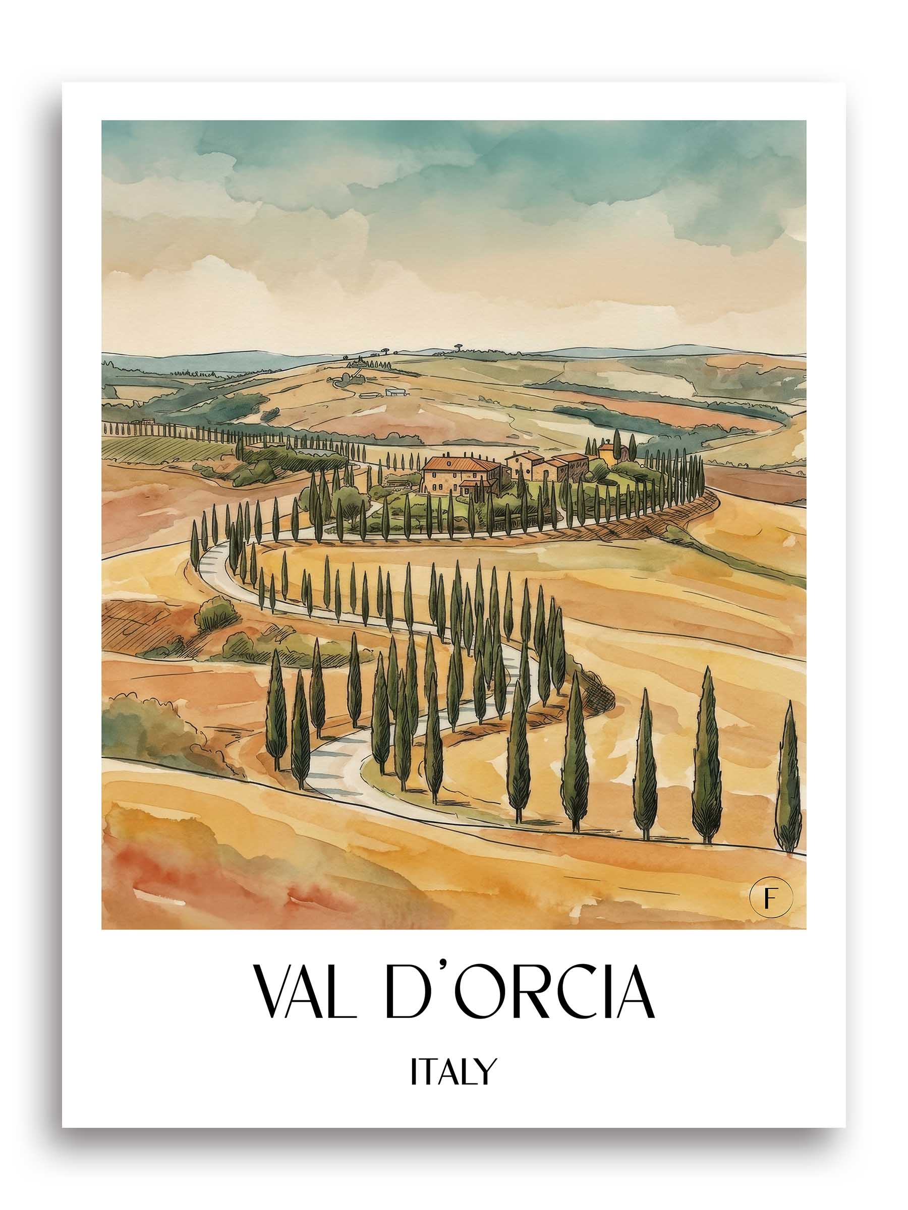 Val d´Orcia Poster - Toskana - Italien Kunstdruck - Aquarell von A4 bis A1 - favplace