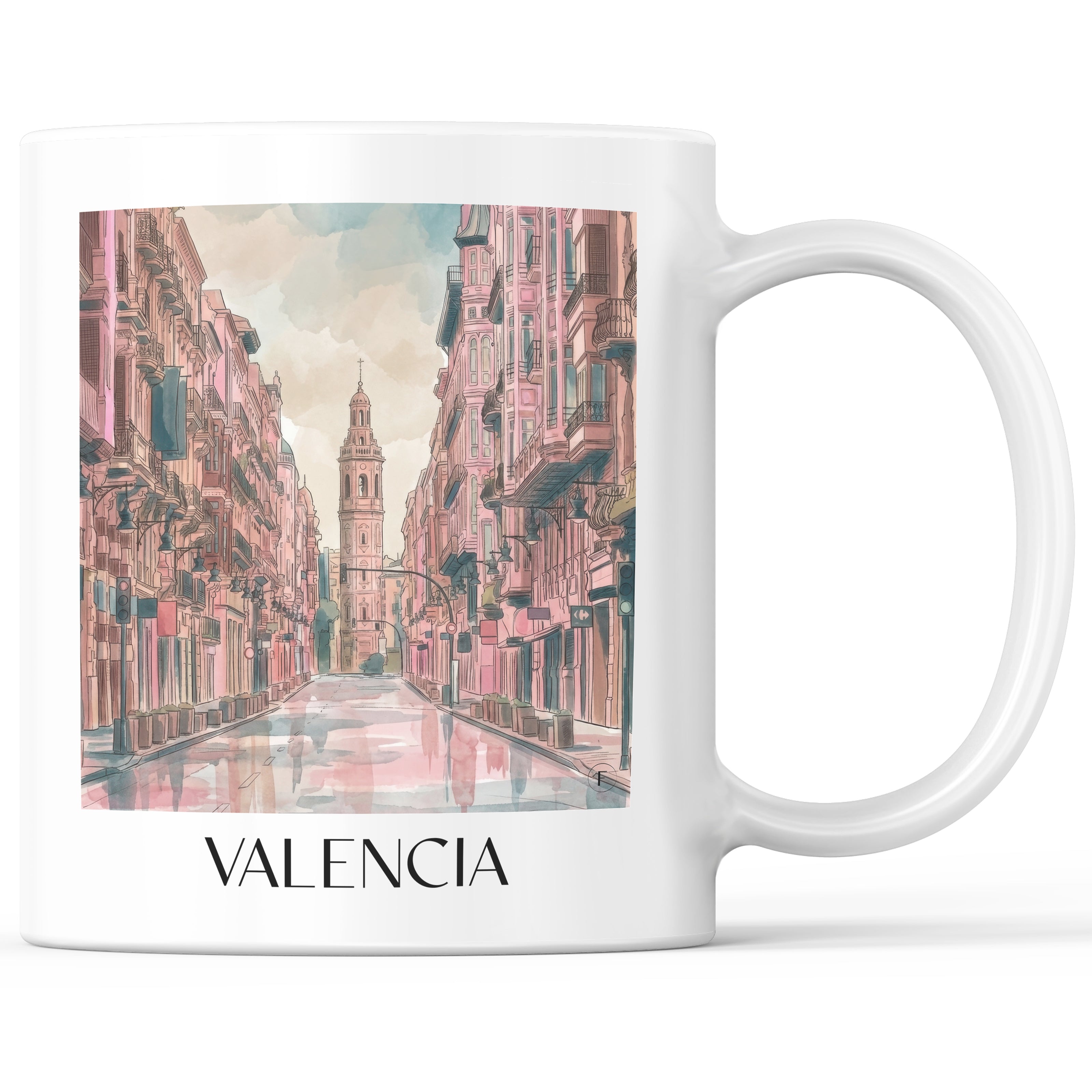 Valencia Kaffeebecher - Spanien - Spanien Becher - Kaffeetasse im Aquarell Pink Stil - favplace