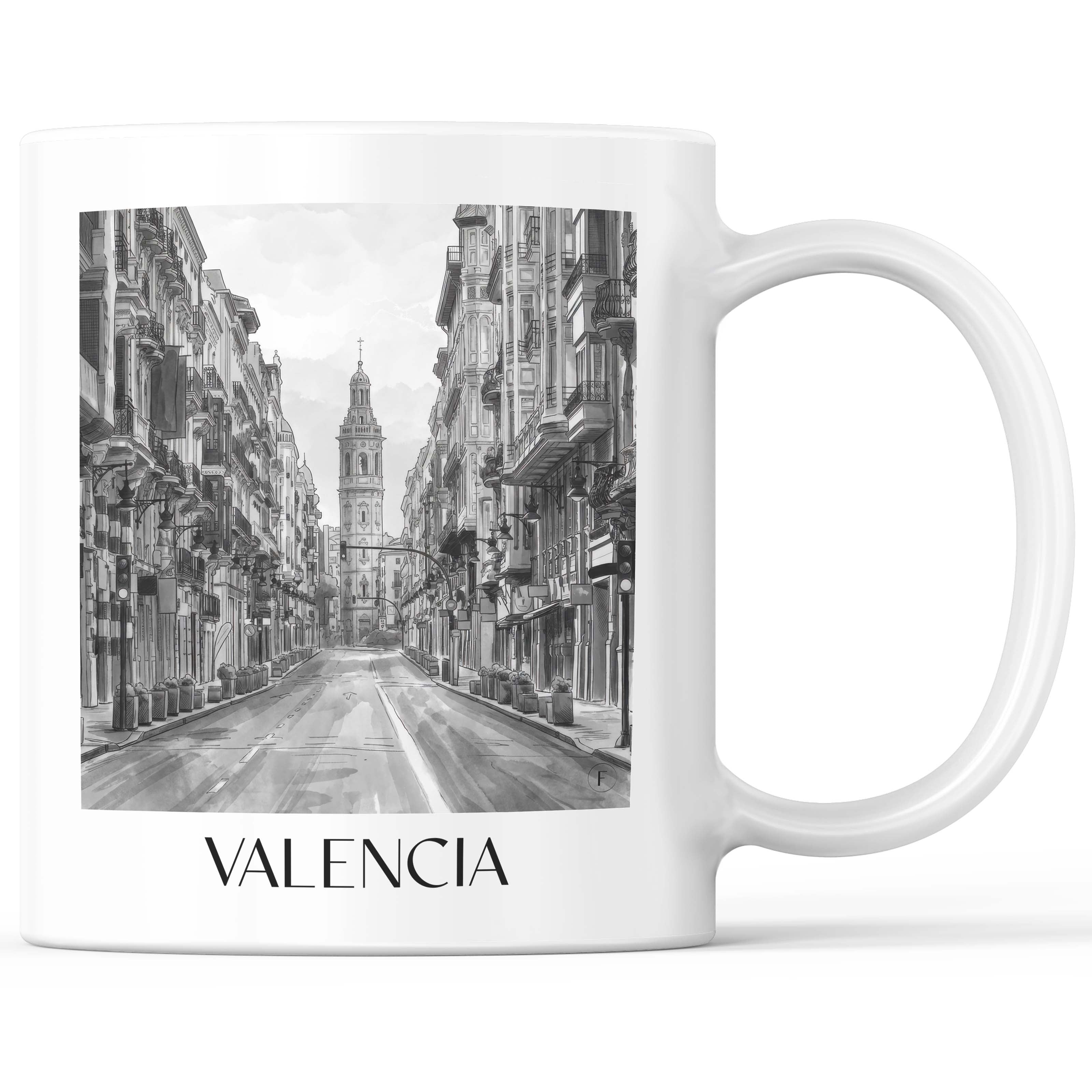 Valencia Kaffeebecher - Spanien - Spanien Becher - Kaffeetasse im Aquarell Schwarz-Weiß Stil - favplace