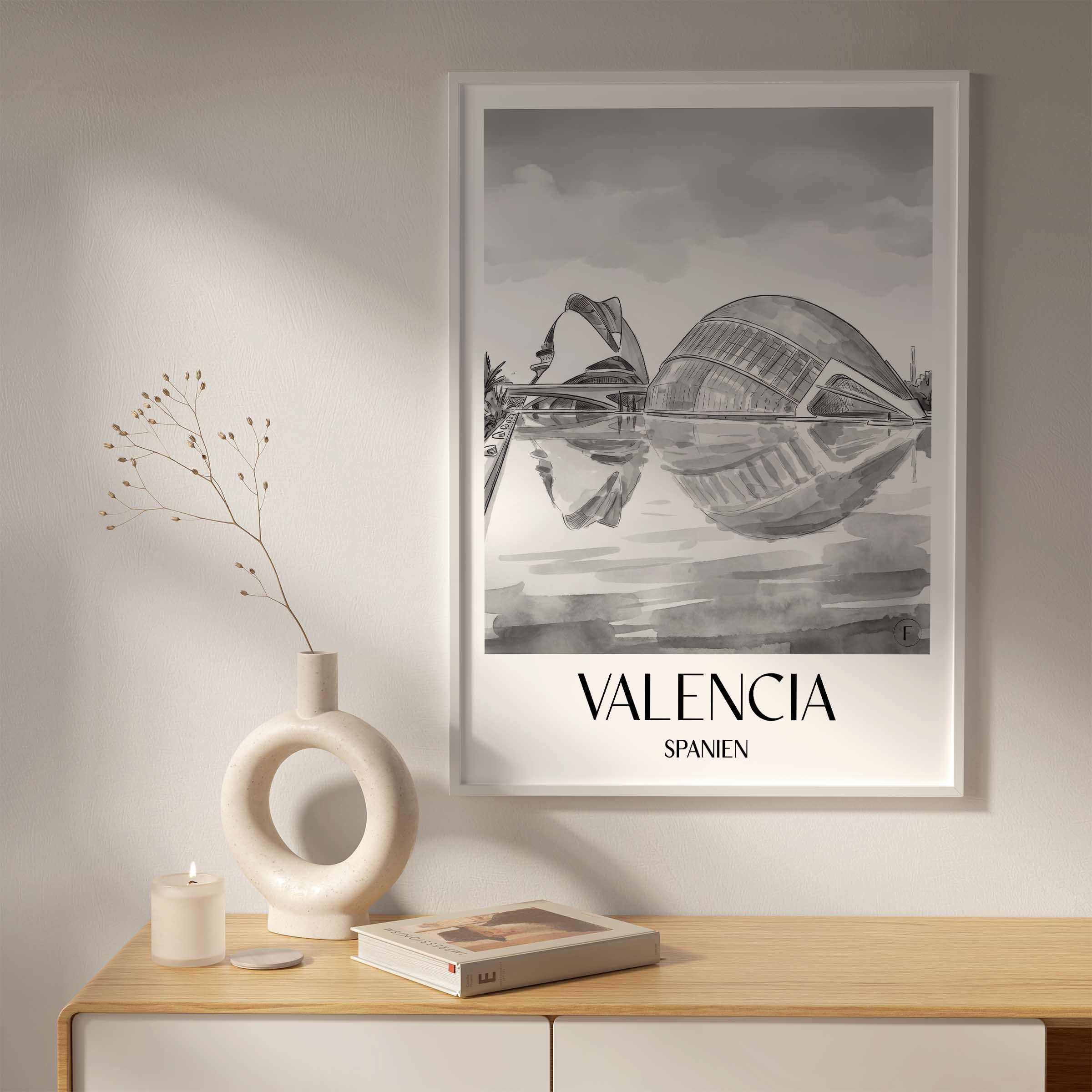 valencia-spanien-poster-aquarell-schwarz-weiss