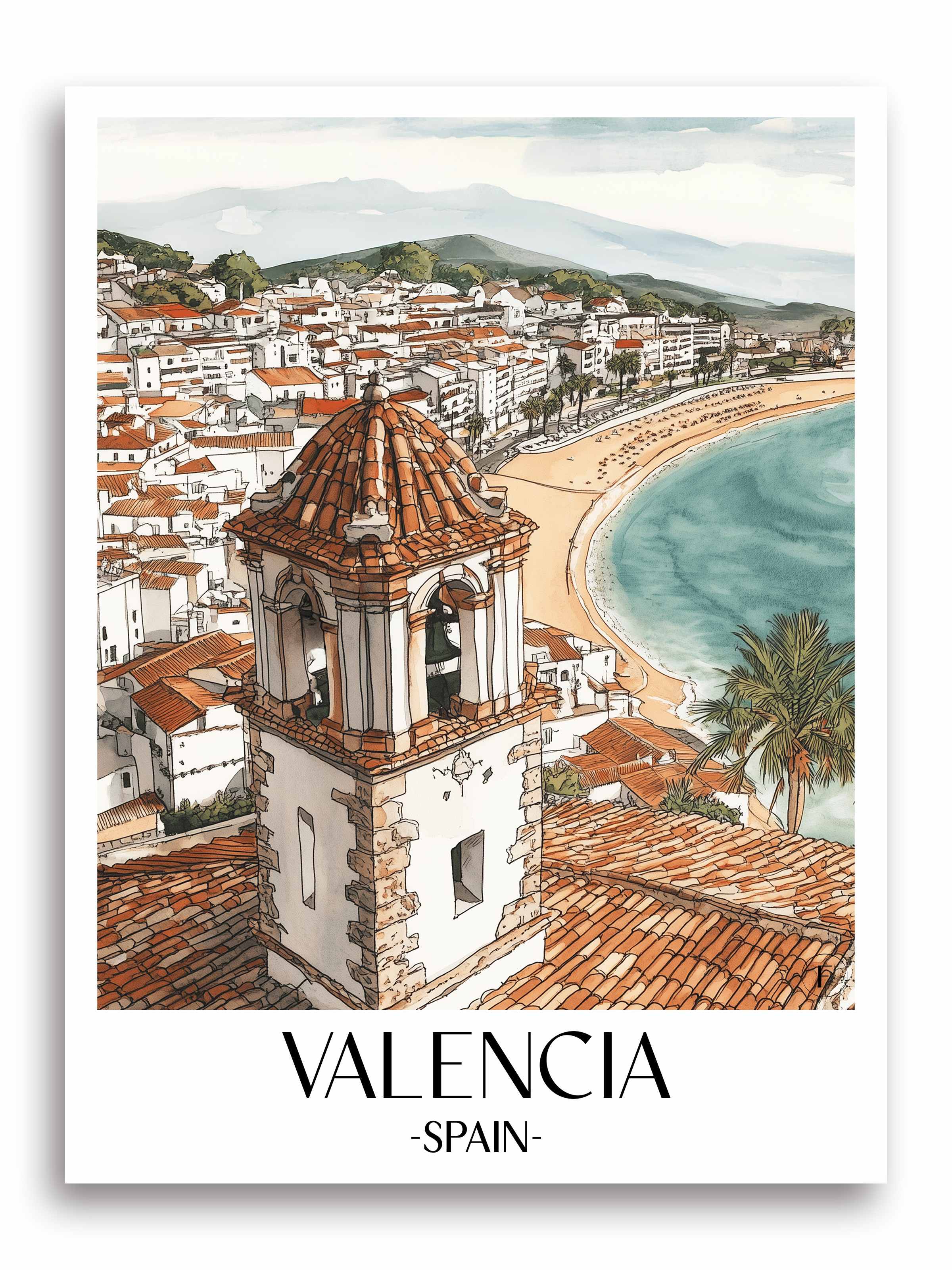 Valencia Poster - Spanien Kunstdruck - Aquarell von A4 bis A1 - favplace