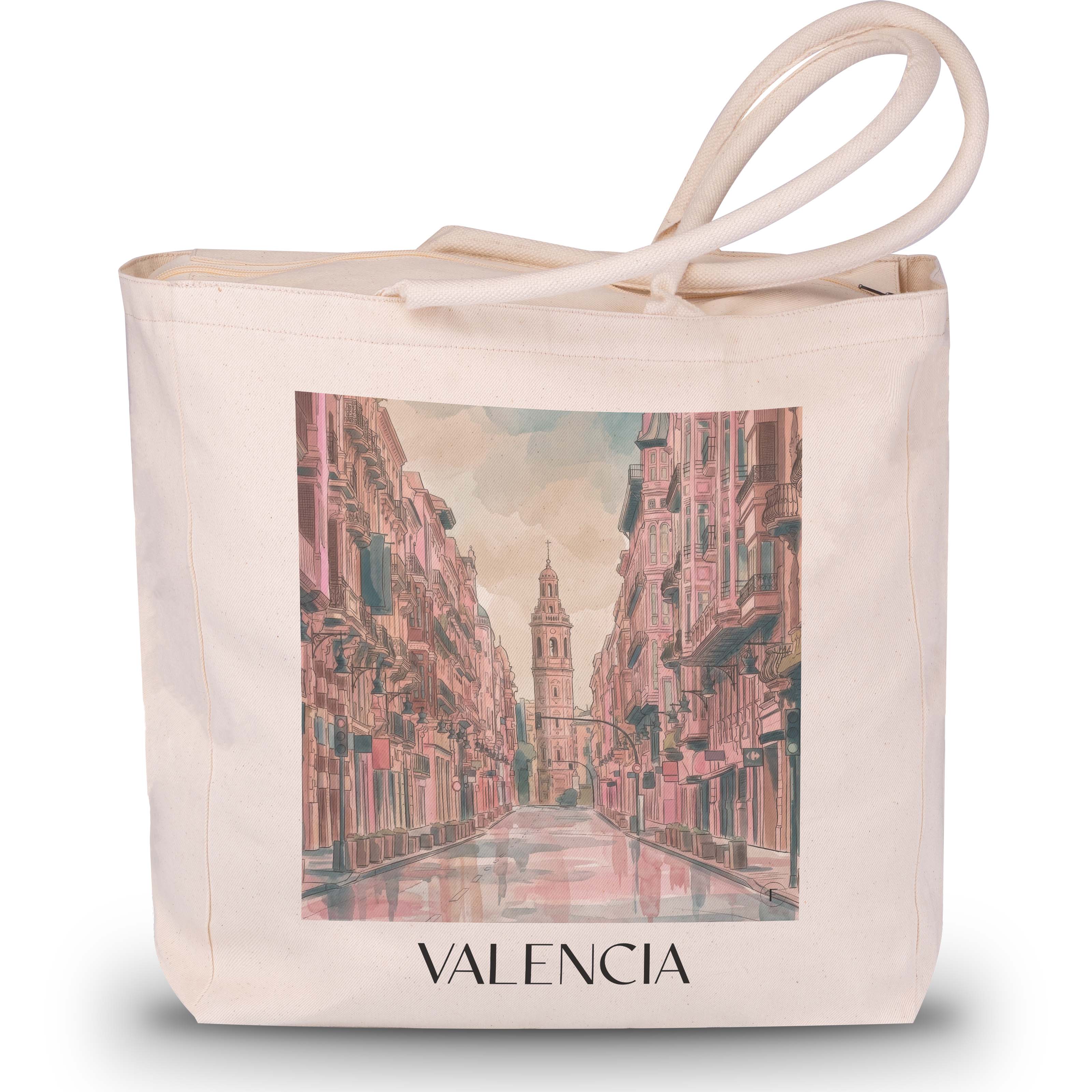 Valencia Shopping Tasche - Spanien - Spanien Tote Bag - Einkaufstasche im Aquarell Pink Stil - favplace