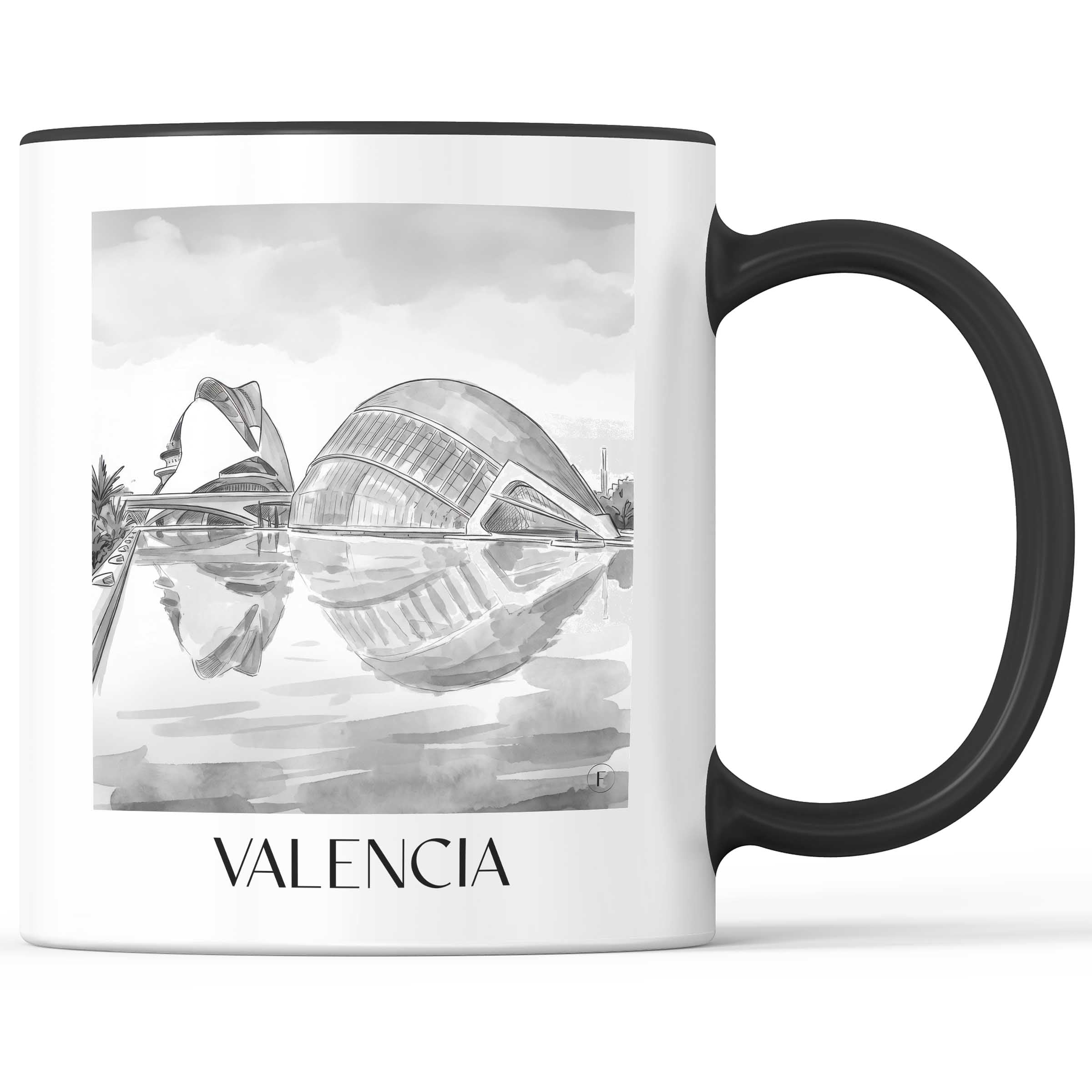 valencia-spanien-kaffeebecher-aquarell-schwarz-weiss