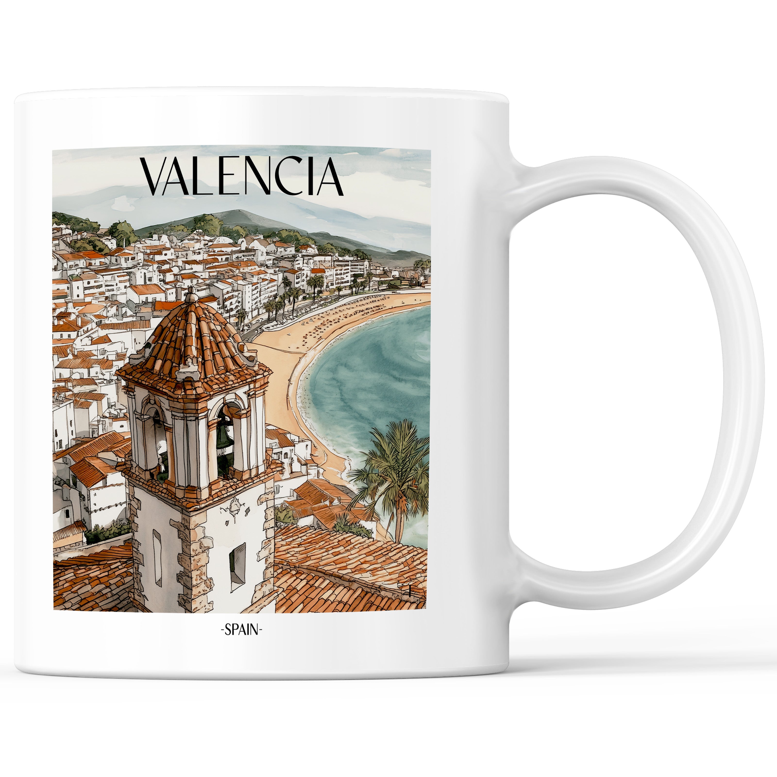 Valencia - Spanien Becher - Kaffeetasse im Aquarell Stil - favplace