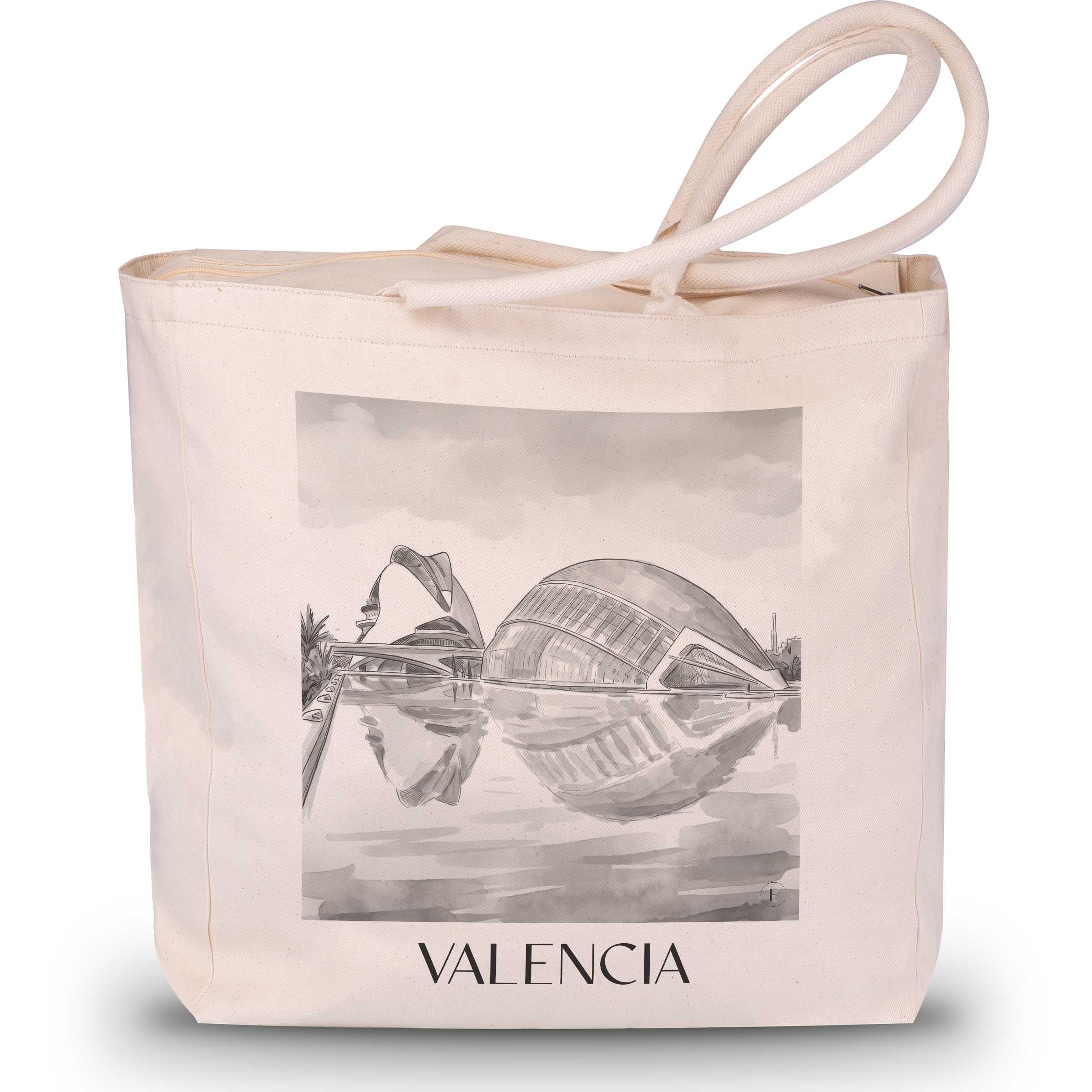 Valencia - Spanien Tote Bag - Einkaufstasche im Aquarell Schwarz-Weiß Stil - favplace