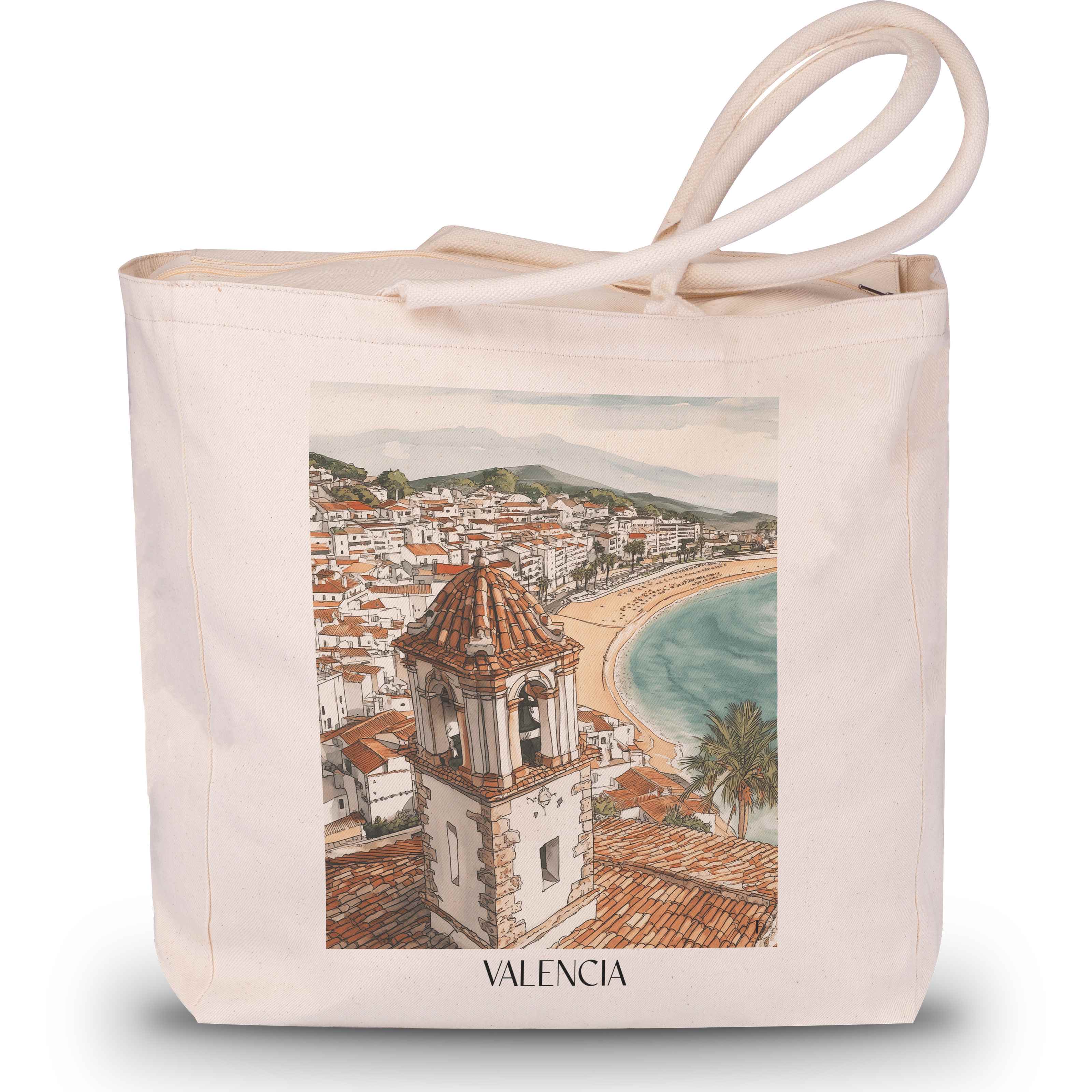 Valencia - Spanien Tote Bag - Einkaufstasche im Aquarell Stil - favplace