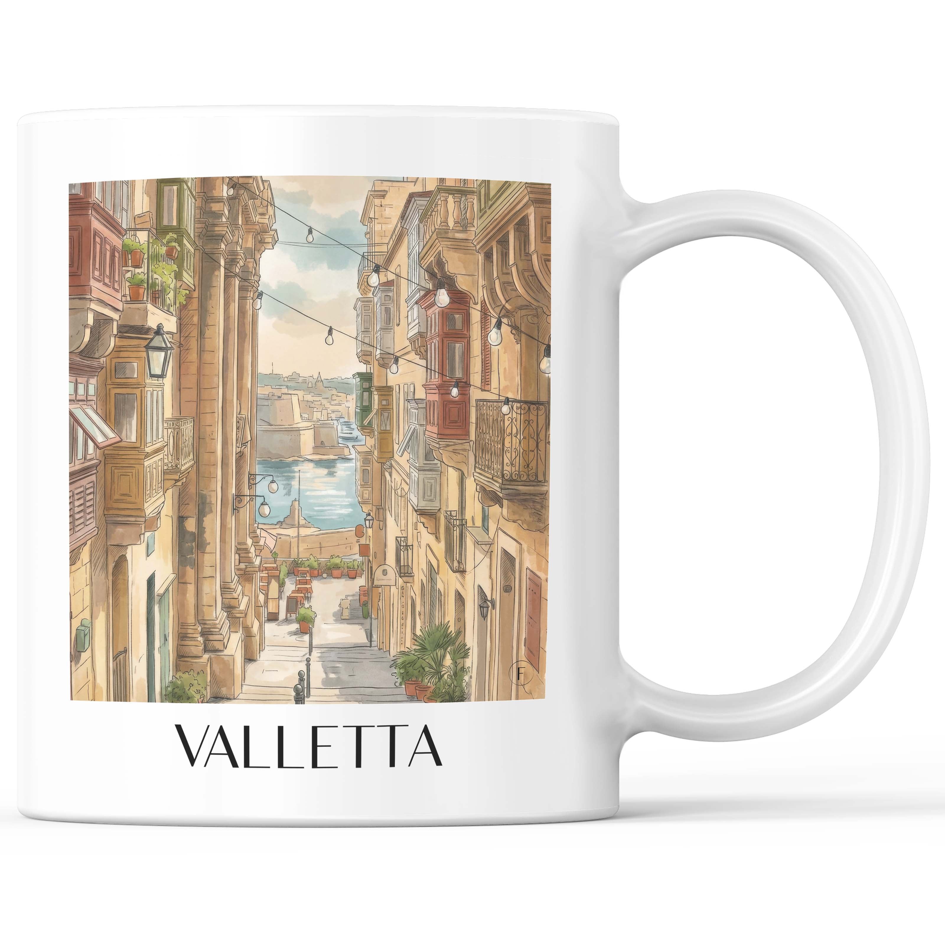 Valletta - Malta Becher - Kaffeetasse im Aquarell Stil - favplace