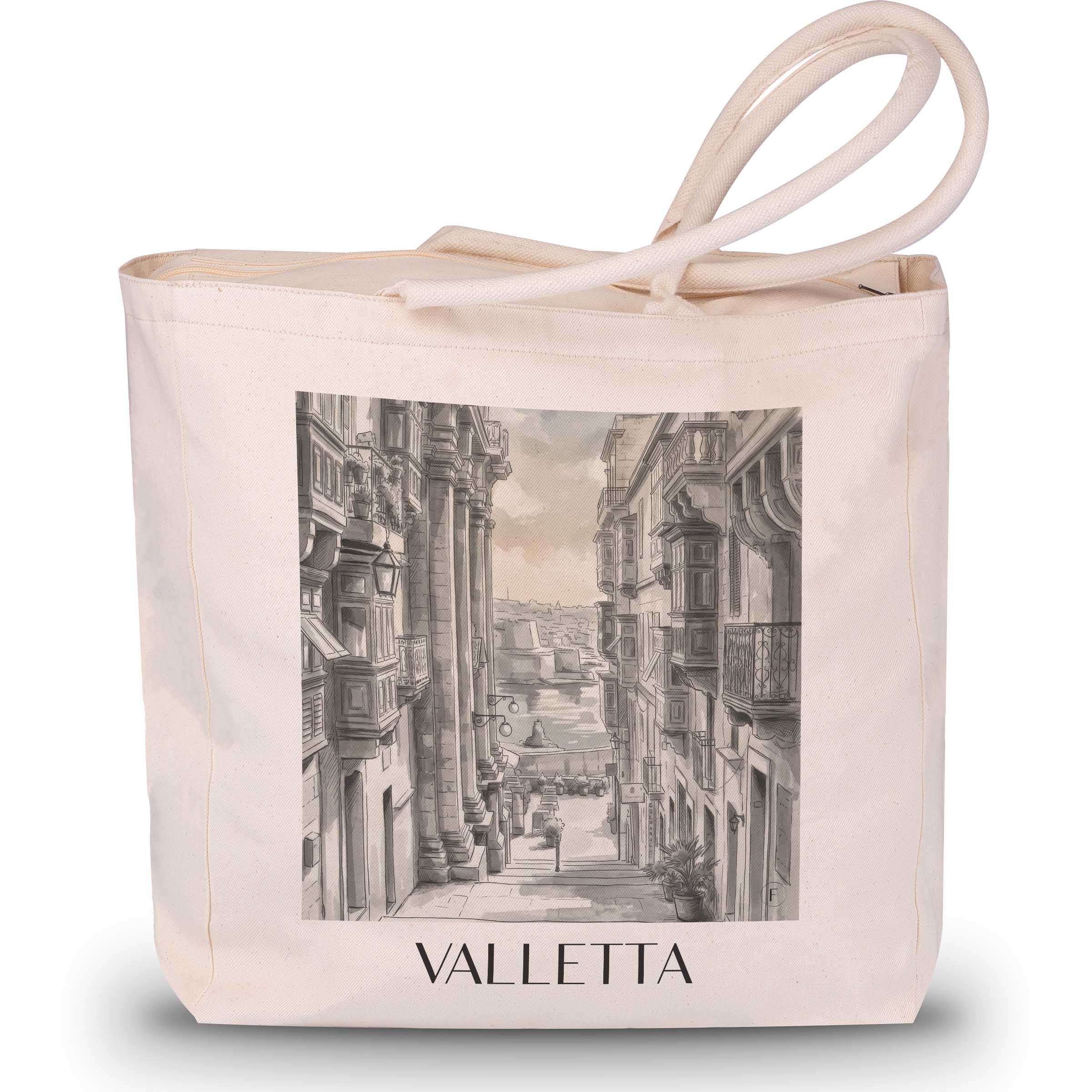Valletta - Malta Tote Bag - Einkaufstasche im Aquarell Schwarz-Weiß Stil - favplace