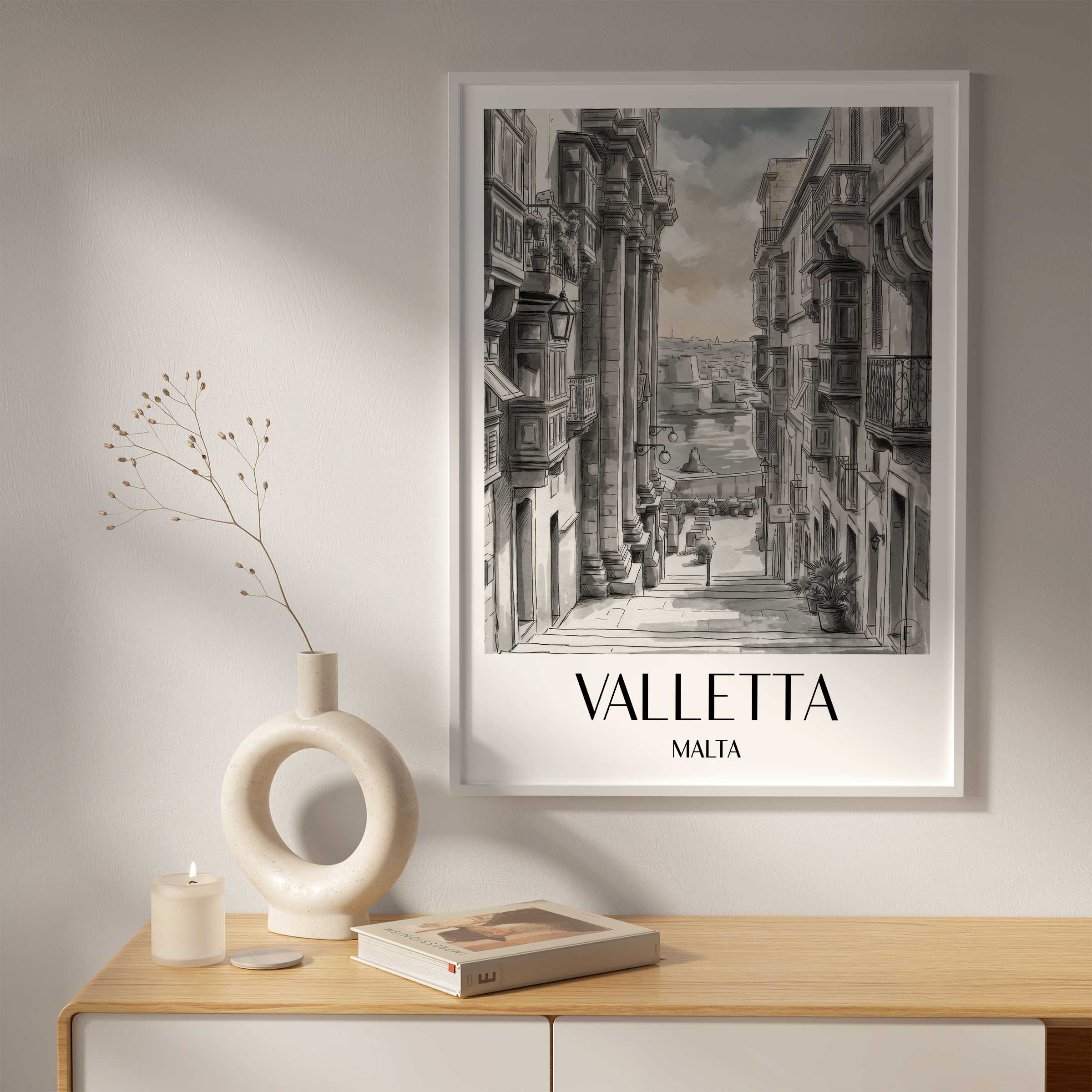 valletta-malta-poster-aquarell-schwarz-weiss