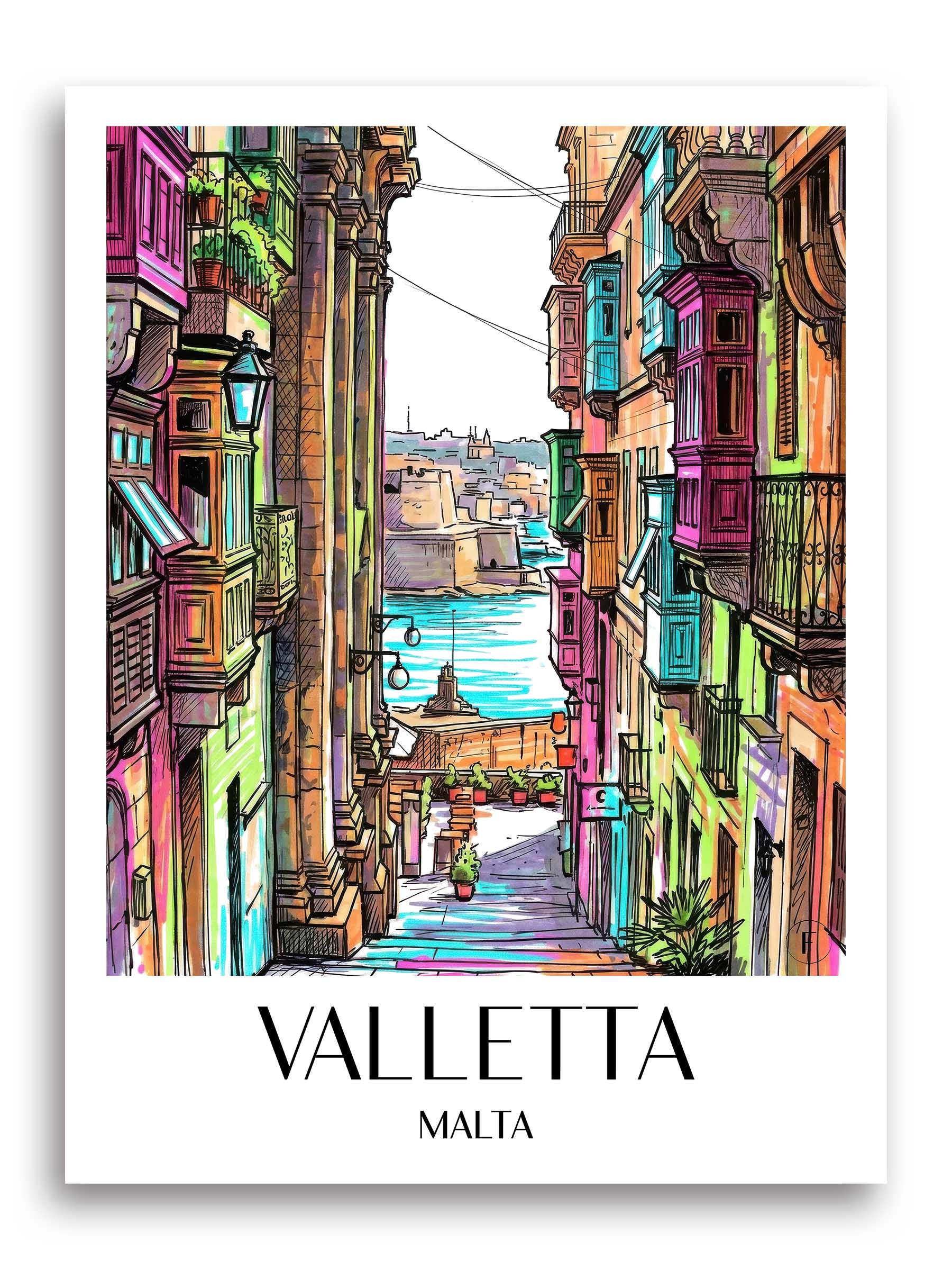 Valletta Poster - - Malta Kunstdruck - Tag Graffiti von A4 bis A1 - favplace