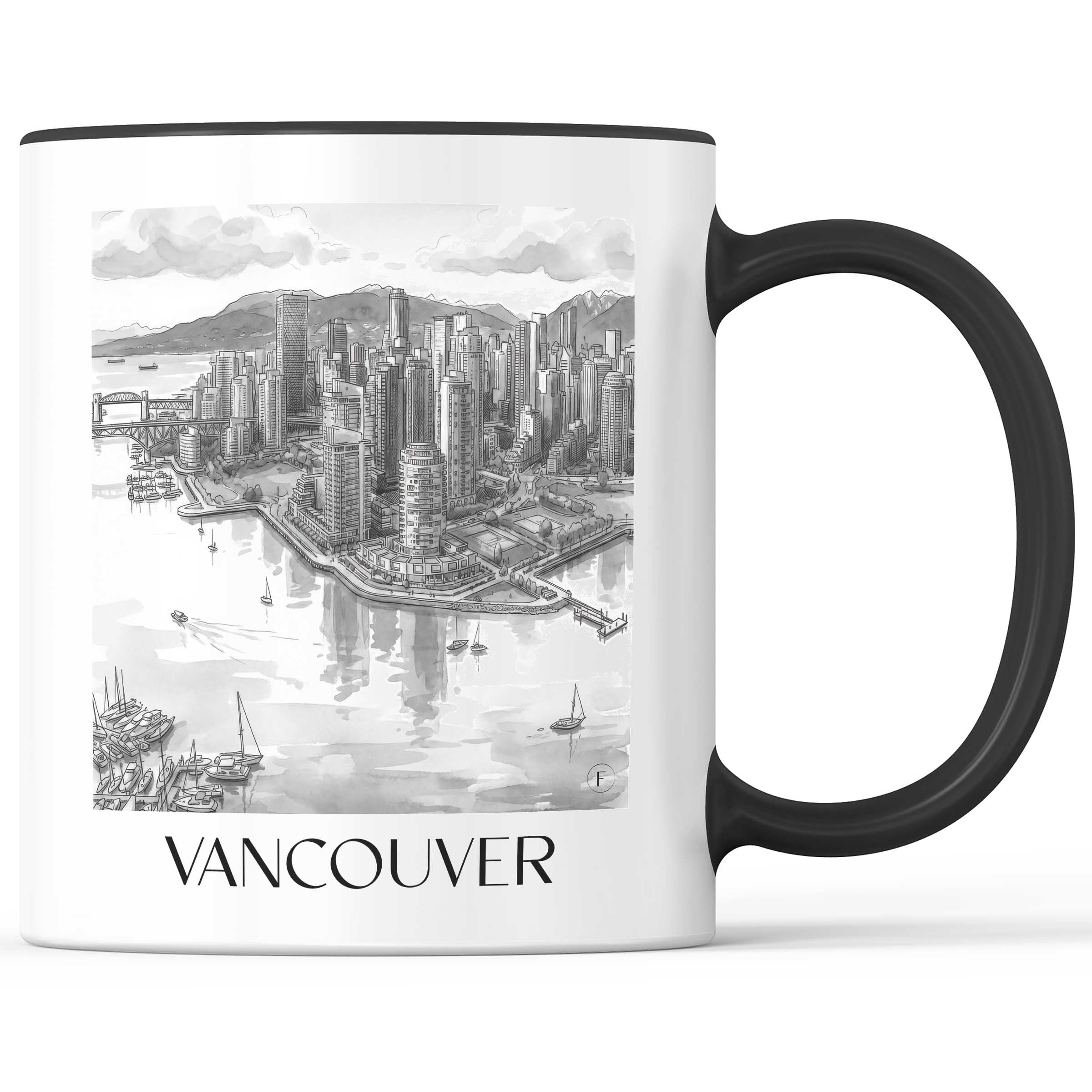Vancouver - Kanada Becher - Kaffeetasse im Aquarell Schwarz-Weiß Stil - favplace