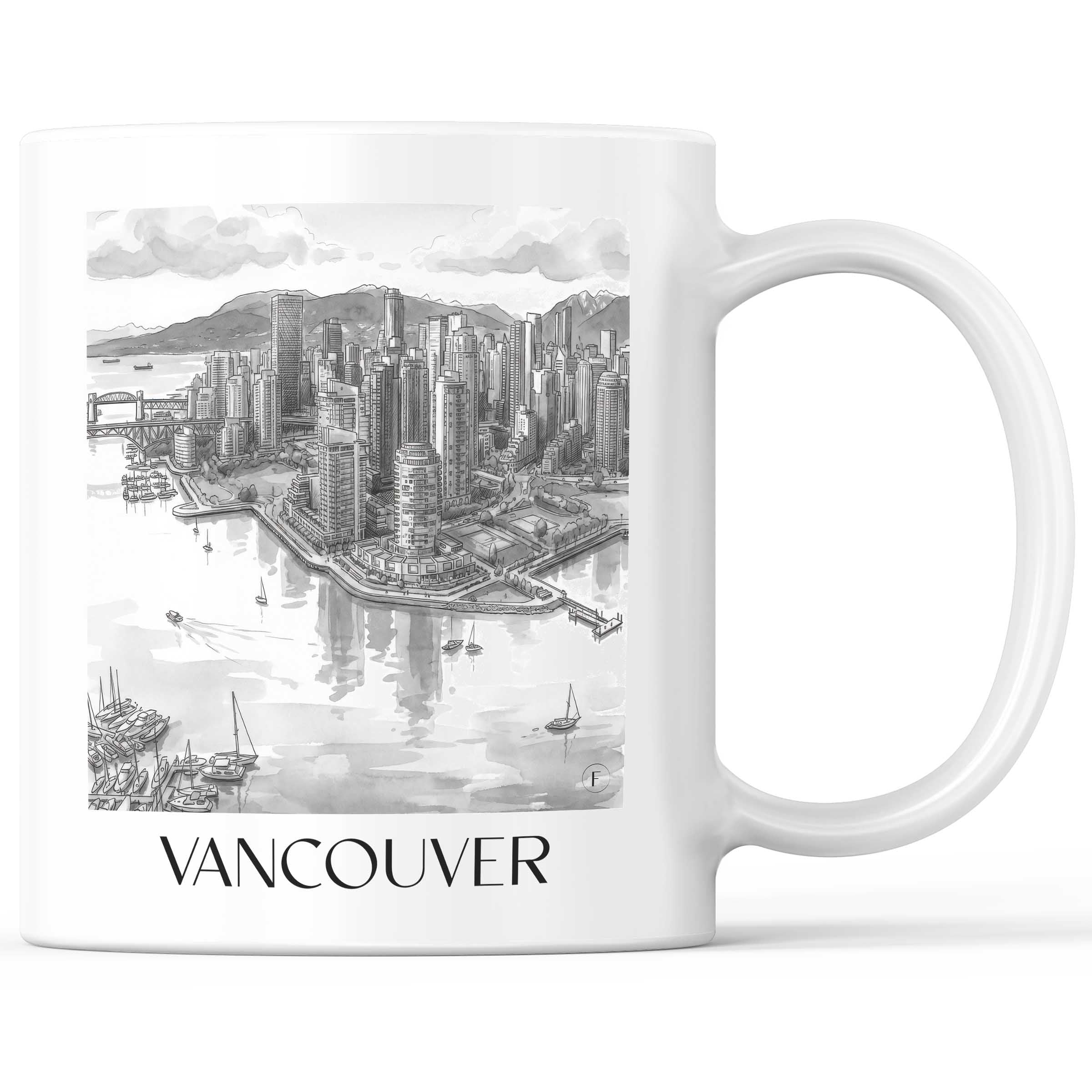 Vancouver - Kanada Becher - Kaffeetasse im Aquarell Schwarz-Weiß Stil - favplace