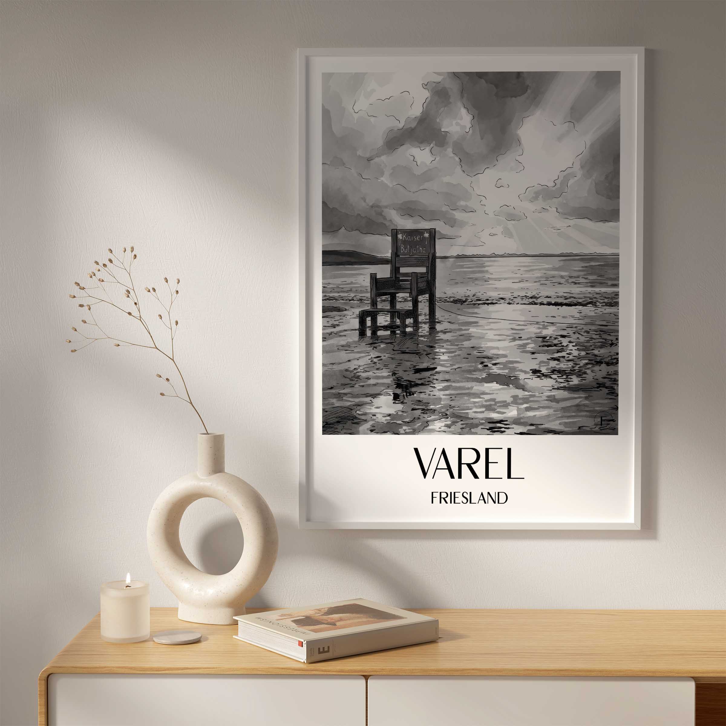 varel-friesland-deutschland-poster-aquarell-schwarz-weiss