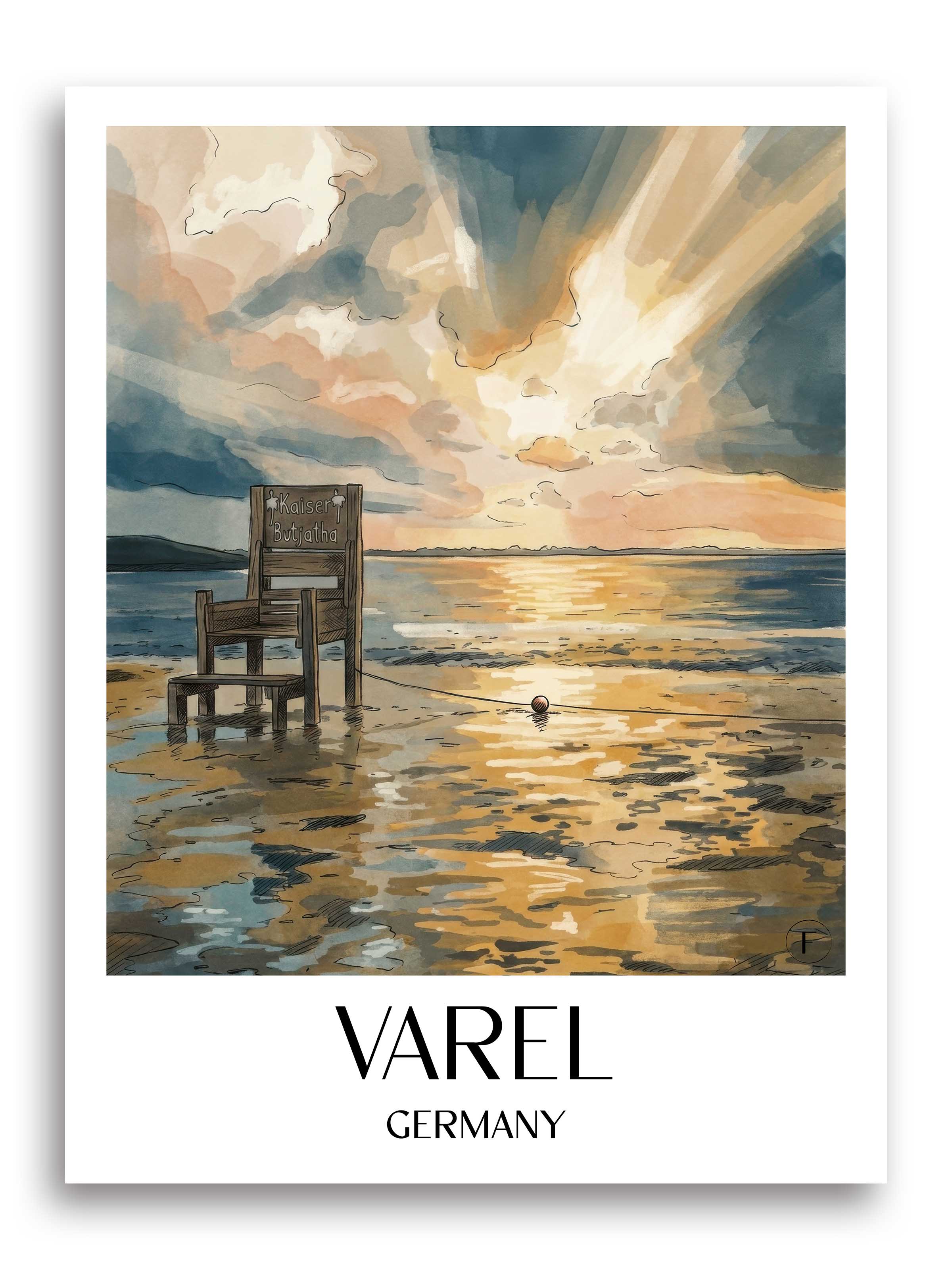 Varel Poster - Friesland - Deutschland Kunstdruck - Aquarell von A4 bis A1 - favplace
