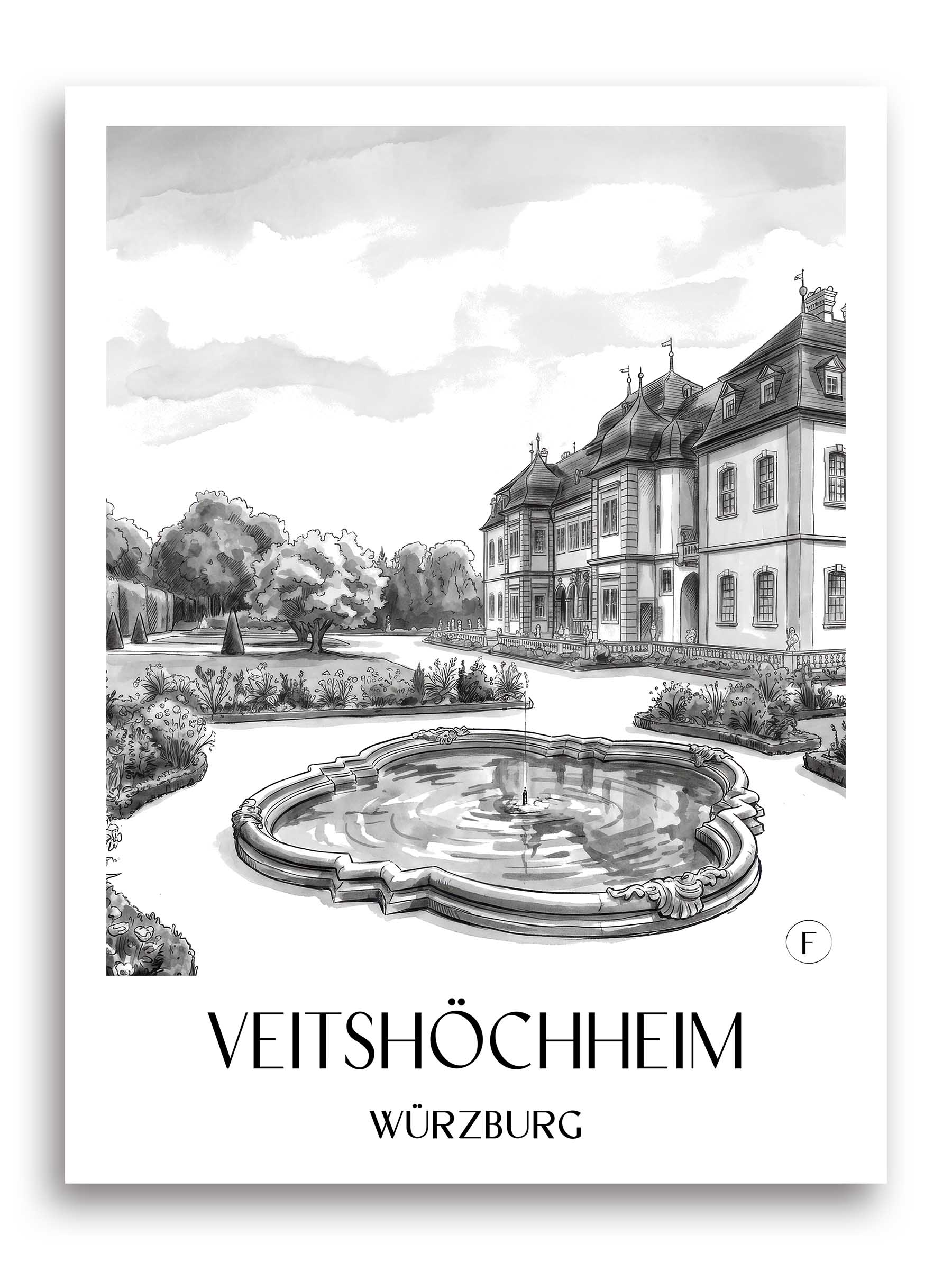 veitshöchheim-würzburg-deutschland-poster-aquarell-schwarz-weiss