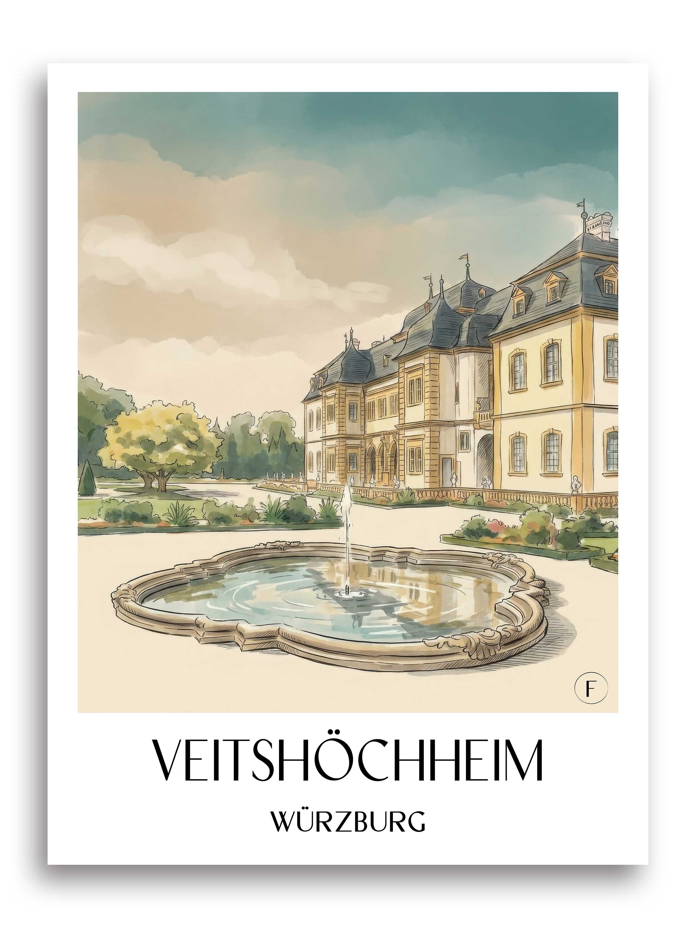 Veitshöchheim Poster - Würzburg - Deutschland Kunstdruck - Aquarell von A4 bis A1 - favplace