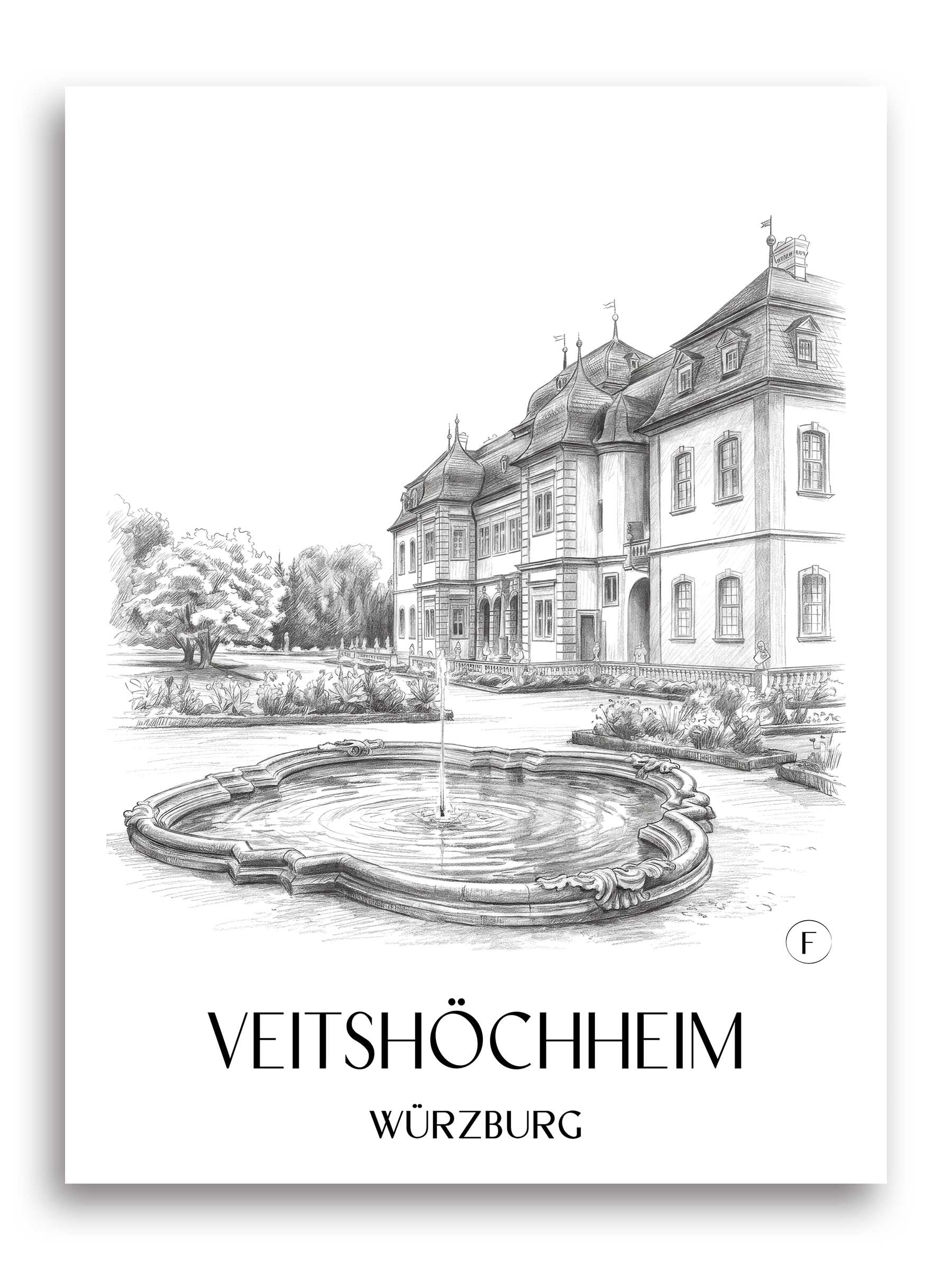 Veitshöchheim Poster - Würzburg - Deutschland Kunstdruck - Zeichnung von A4 bis A1