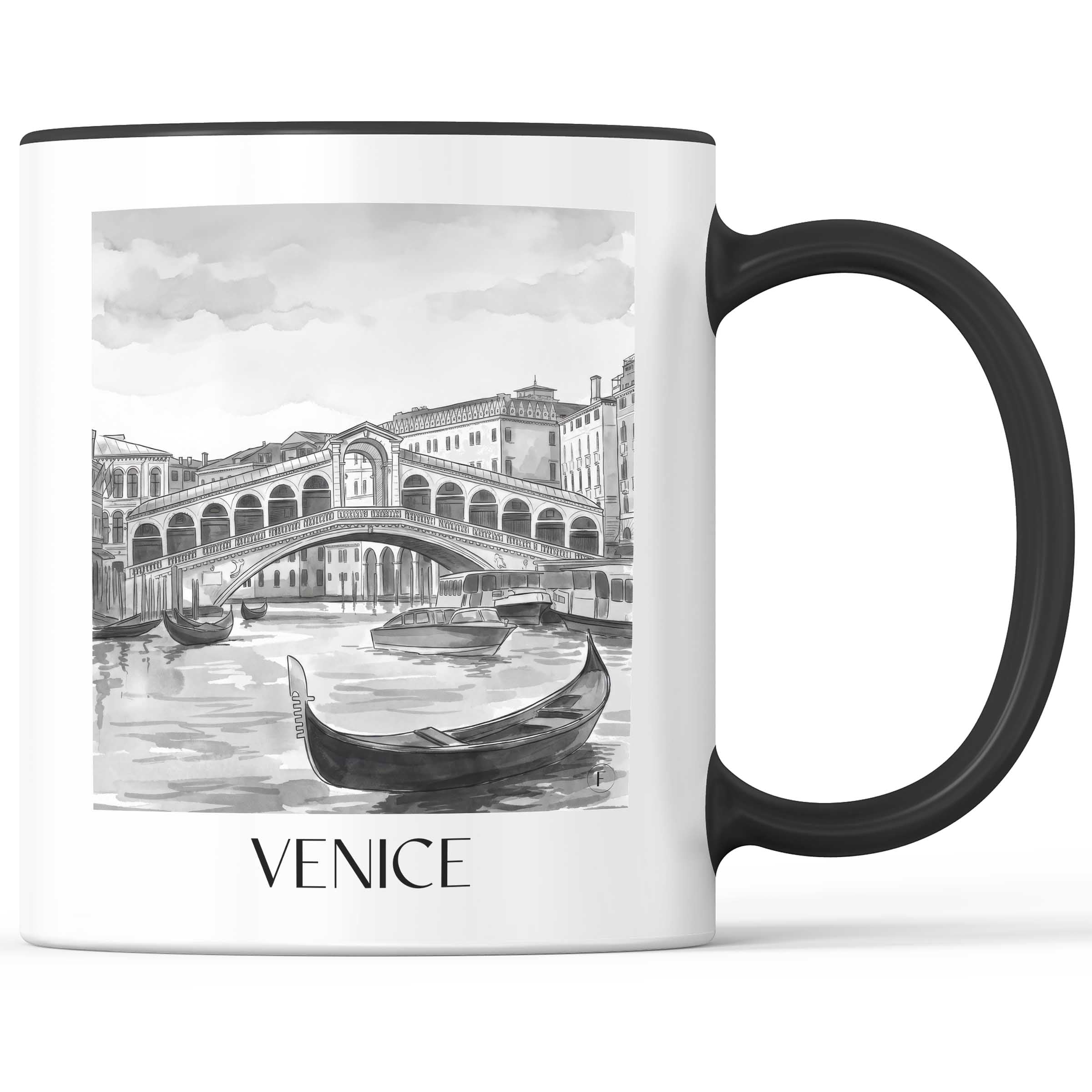 Venedig - Italien Becher - Kaffeetasse im Aquarell Schwarz-Weiß Stil - favplace