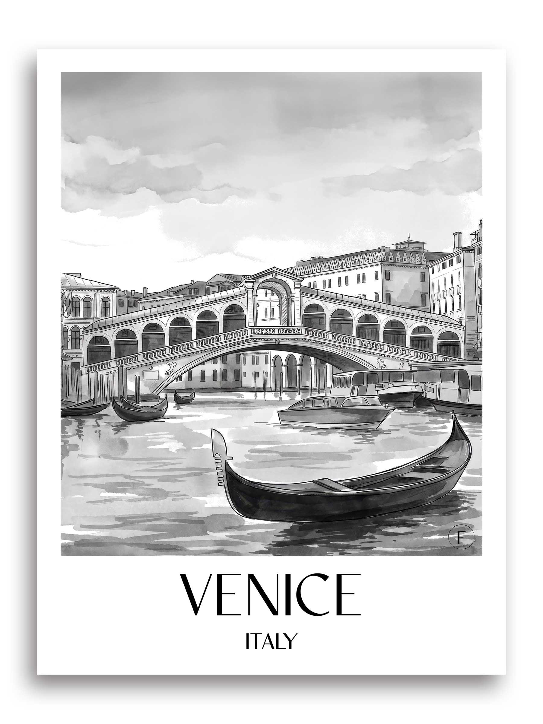 Venedig Poster - - Italien Kunstdruck - Aquarell Schwarz-Weiß von A4 bis A1 - favplace