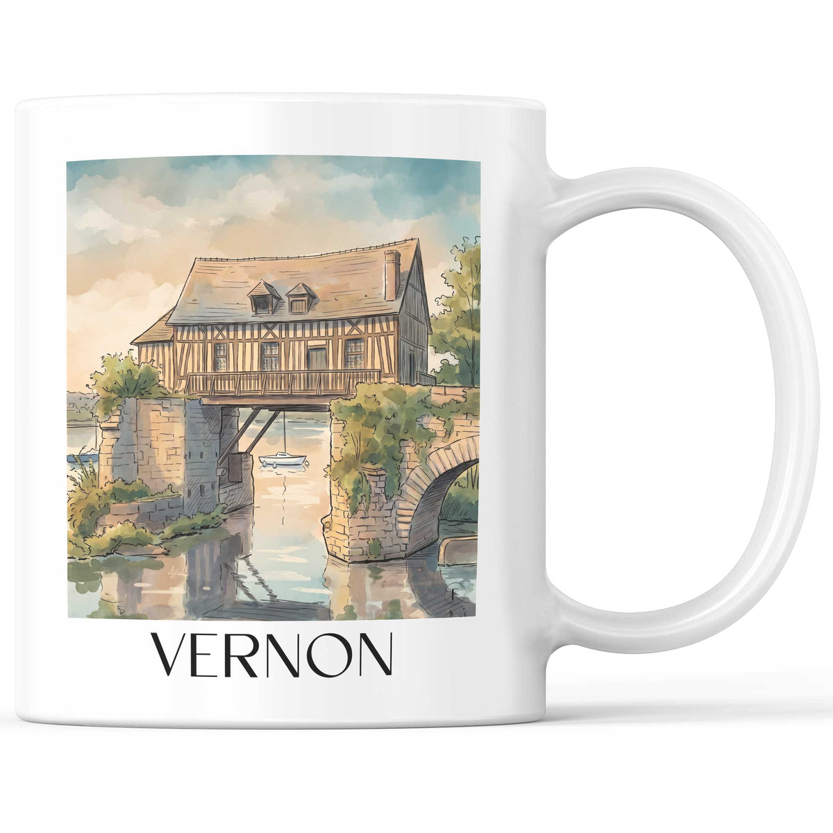 Vernon Kaffeebecher - Vallée de la Seine - Frankreich Becher - Kaffeetasse im Aquarell Stil