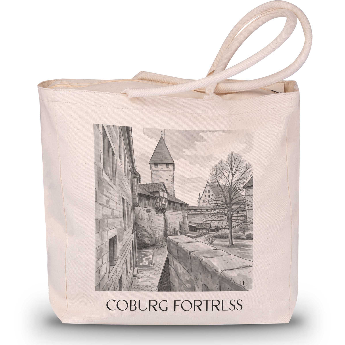 Veste Coburg - Deutschland Tote Bag - Einkaufstasche im Aquarell Schwarz-Weiß Stil - favplace