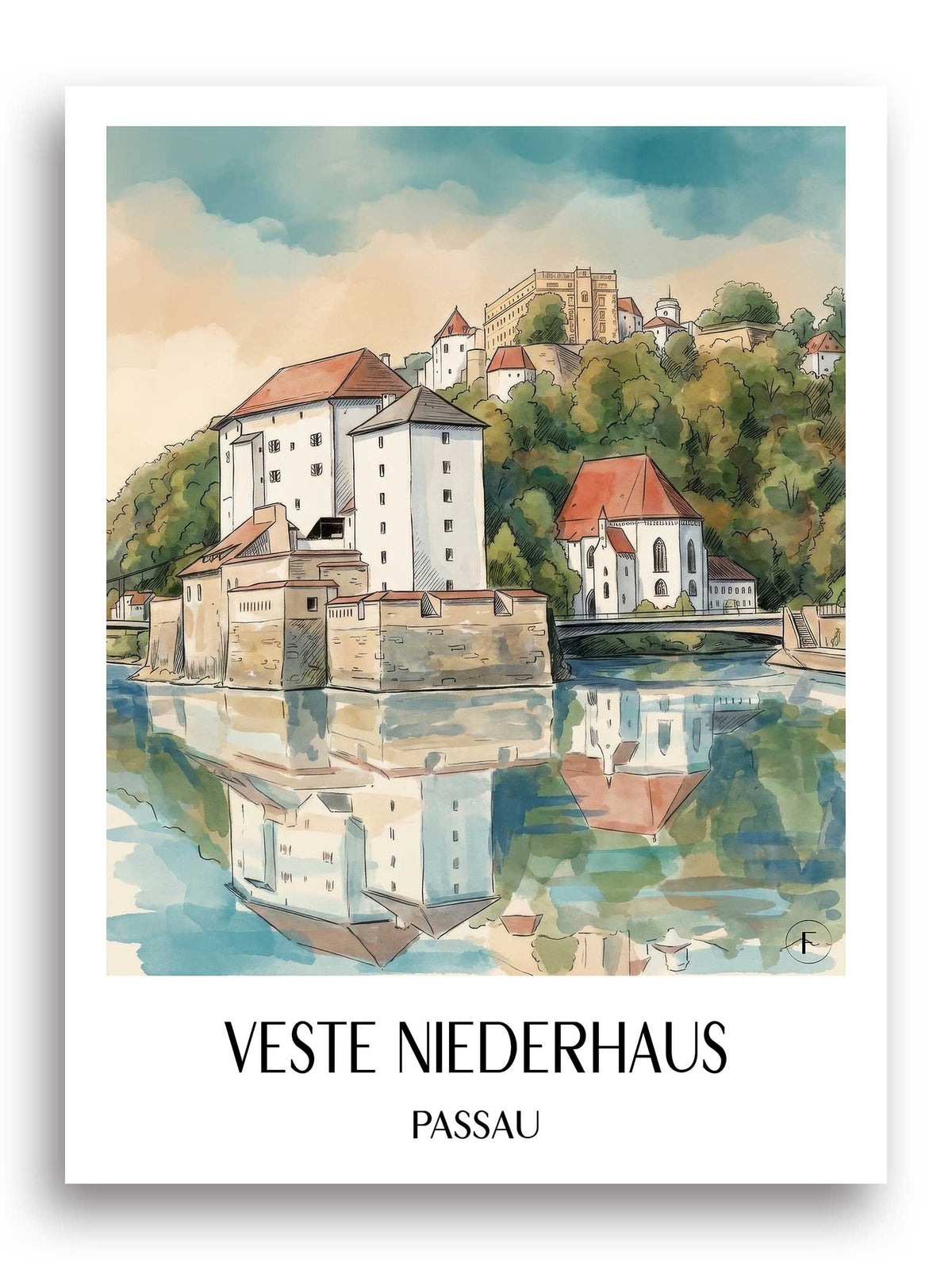 veste-niederhaus-passau-deutschland-poster-aquarell