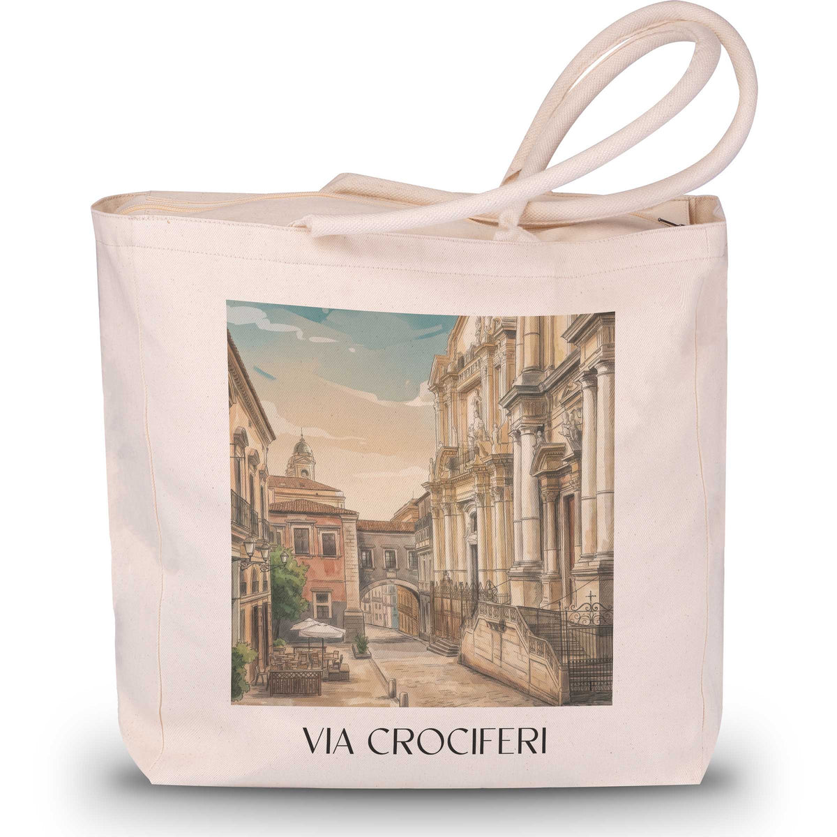 Via Crociferi Shopping Tasche - Catania - Italien Tote Bag - Einkaufstasche im Aquarell Stil - favplace