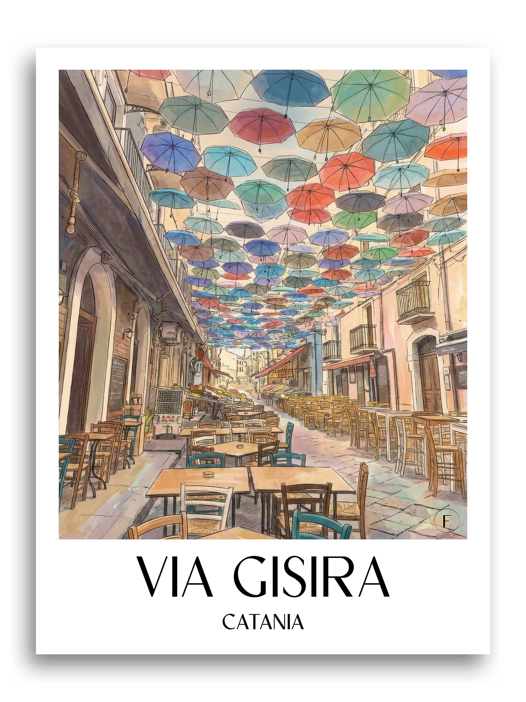 Via Gisira Poster - Catania - Italien Kunstdruck - Aquarell von A4 bis A1 - favplace