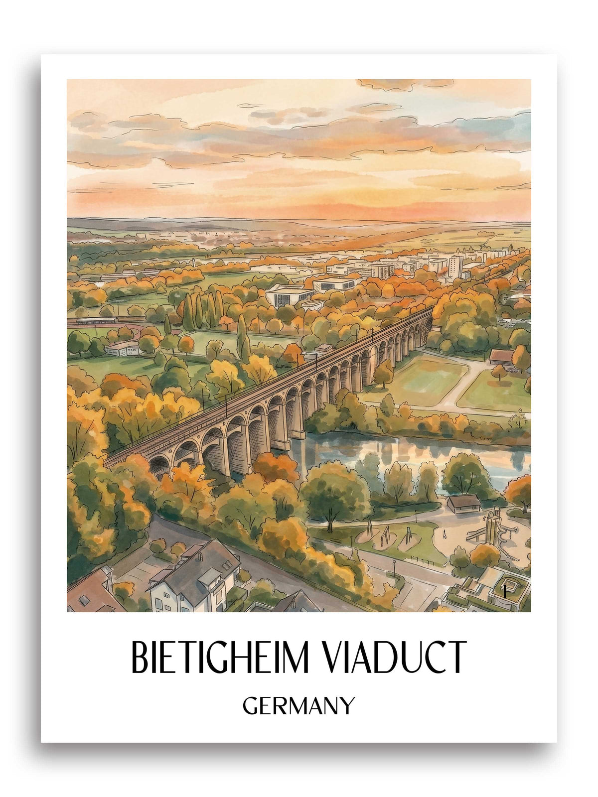 Viadukt Bietigheim Poster - Württemberg - Deutschland Kunstdruck - Aquarell von A4 bis A1 - favplace