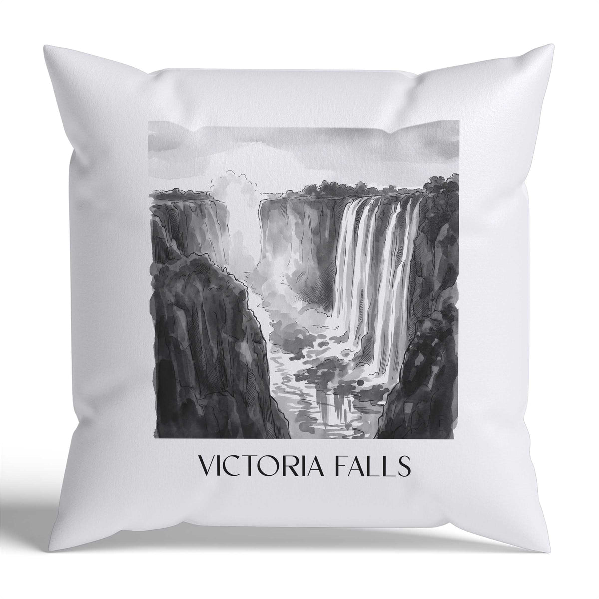 Victoria Fälle Kissenhülle - Zierkissen Bezug - Simbabwe - Simbabwe Kissen bzw. Kissenbezug im Aquarell Schwarz-Weiß Stil - favplace
