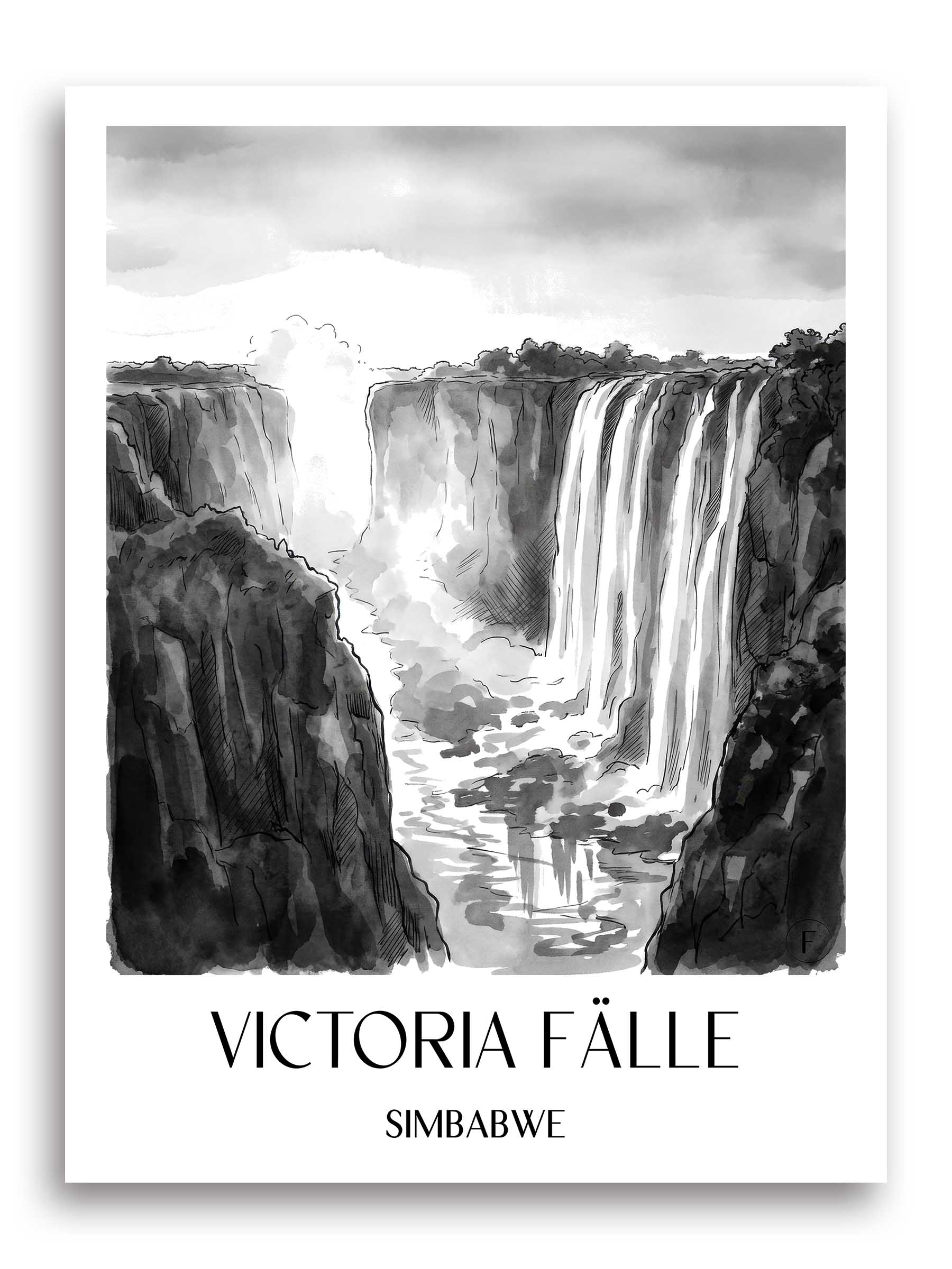 victoria-fälle-simbabwe-poster-aquarell-schwarz-weiss