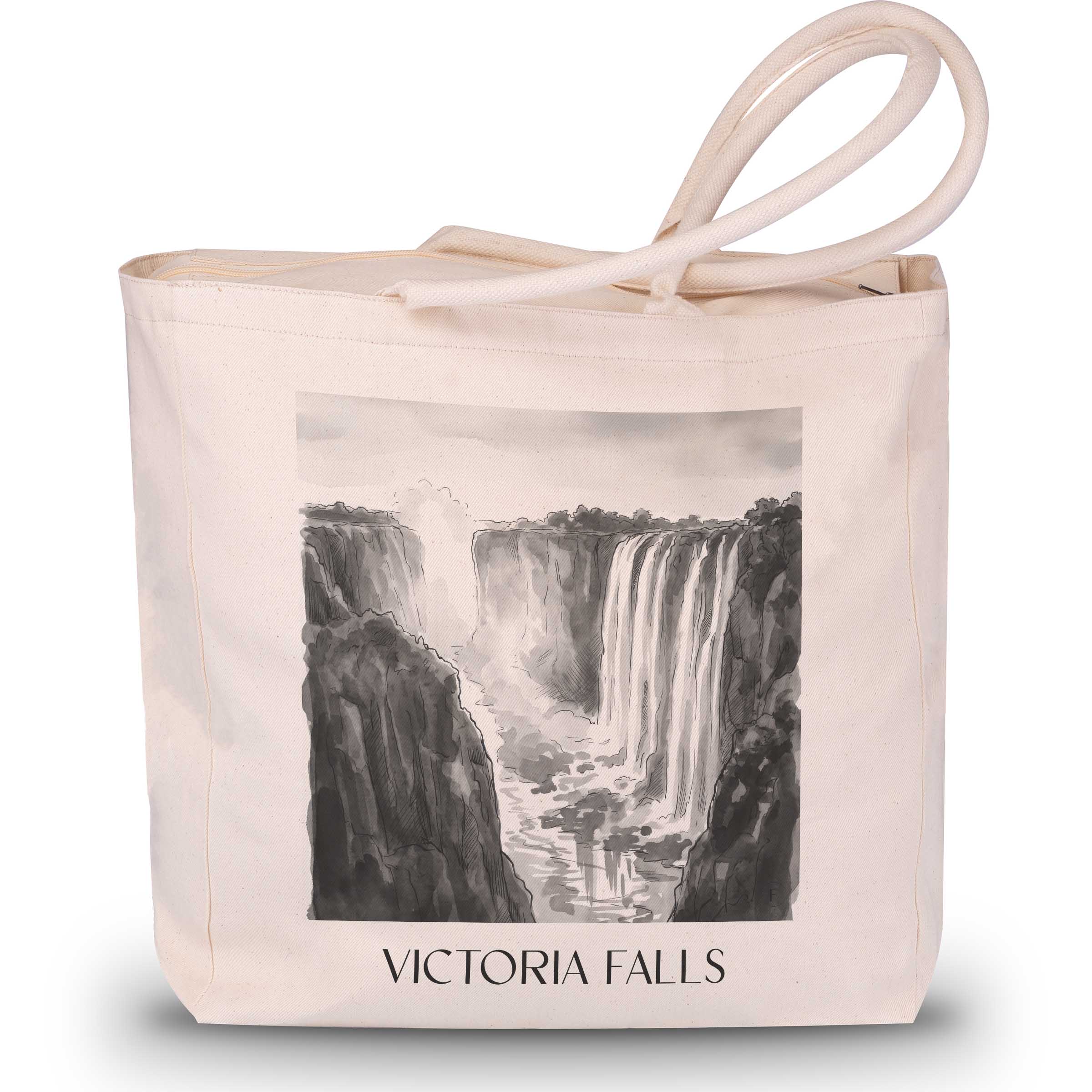 Victoria Fälle - Simbabwe Tote Bag - Einkaufstasche im Aquarell Schwarz-Weiß Stil - favplace