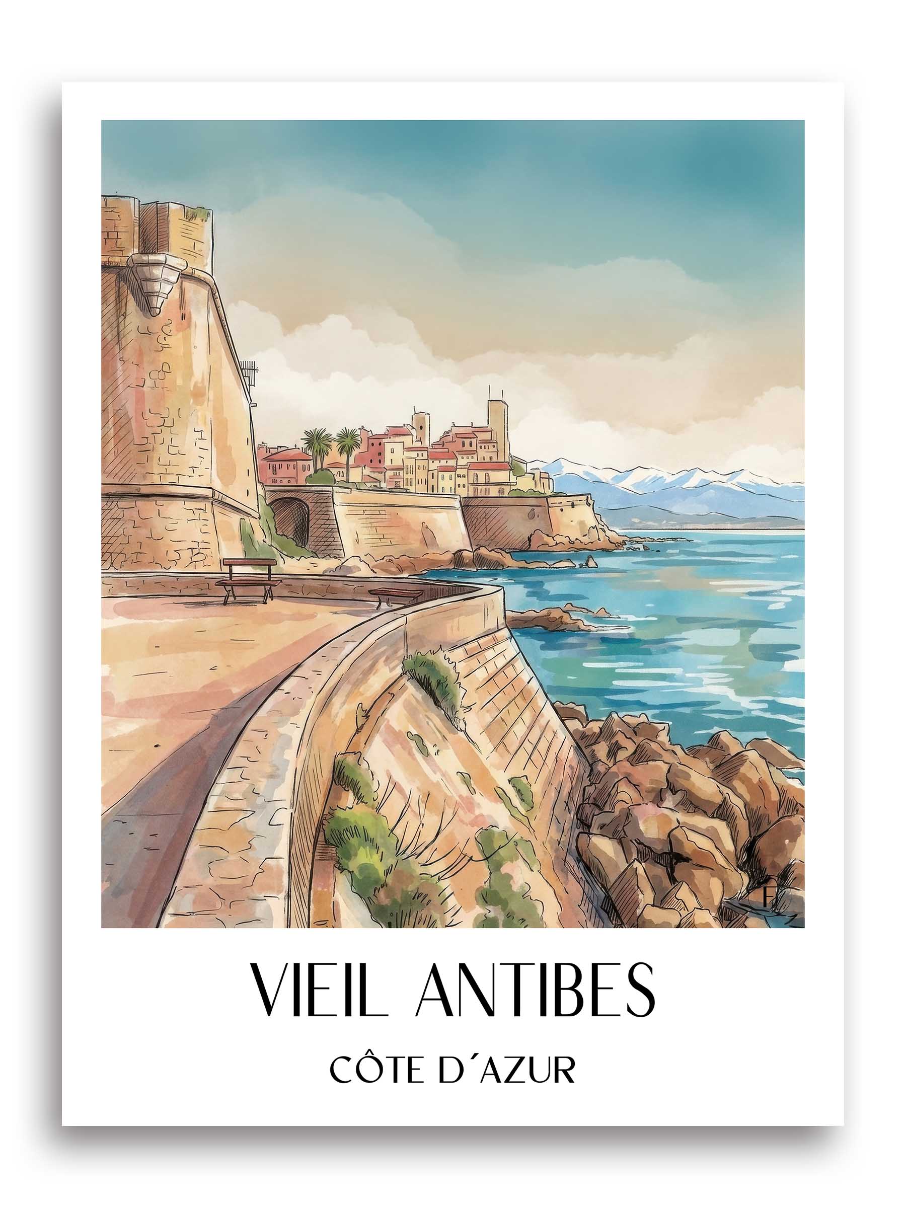 vieil-antibes-côte-d´azur-frankreich-poster-aquarell