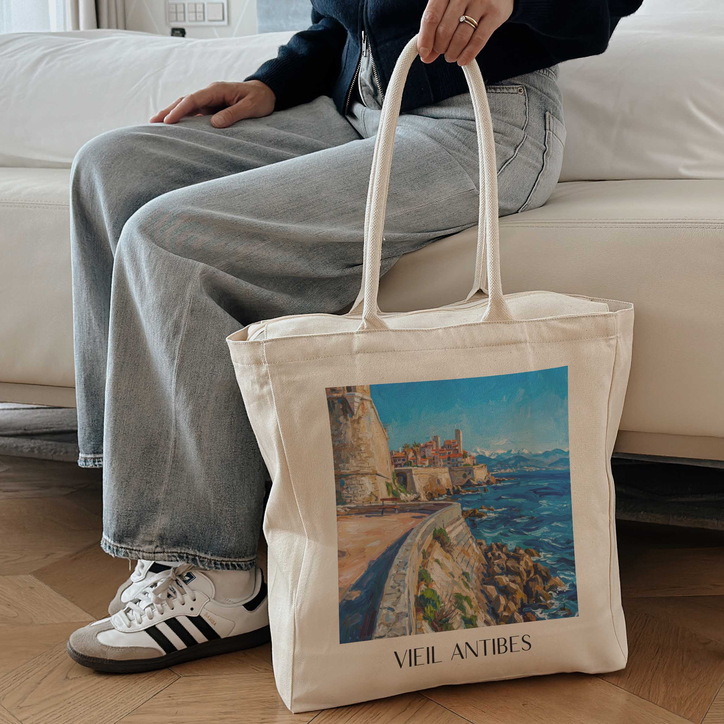 vieil-antibes-côte-d´azur-frankreich-einkaufstasche-oil-painting-oelgemaelde