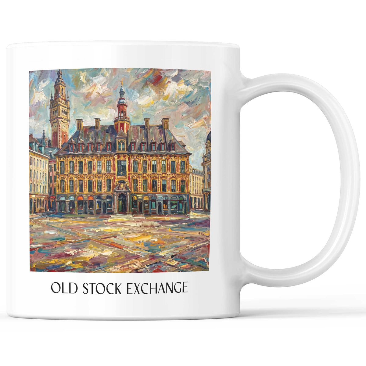 Vieille Bourse Kaffeebecher - Lille - Frankreich Becher - Kaffeetasse im Ölgemälde Stil - favplace