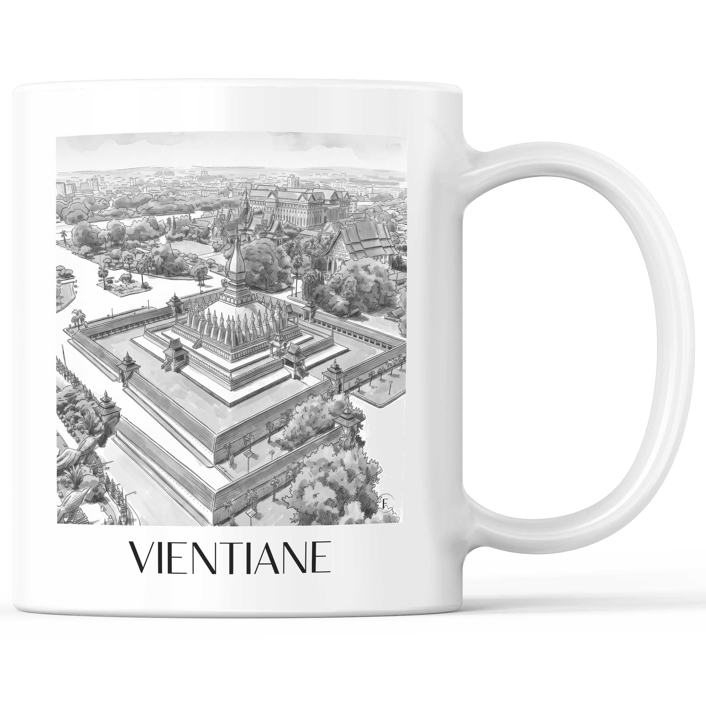 Vientiane - Laos Becher - Kaffeetasse im Aquarell Schwarz-Weiß Stil - favplace
