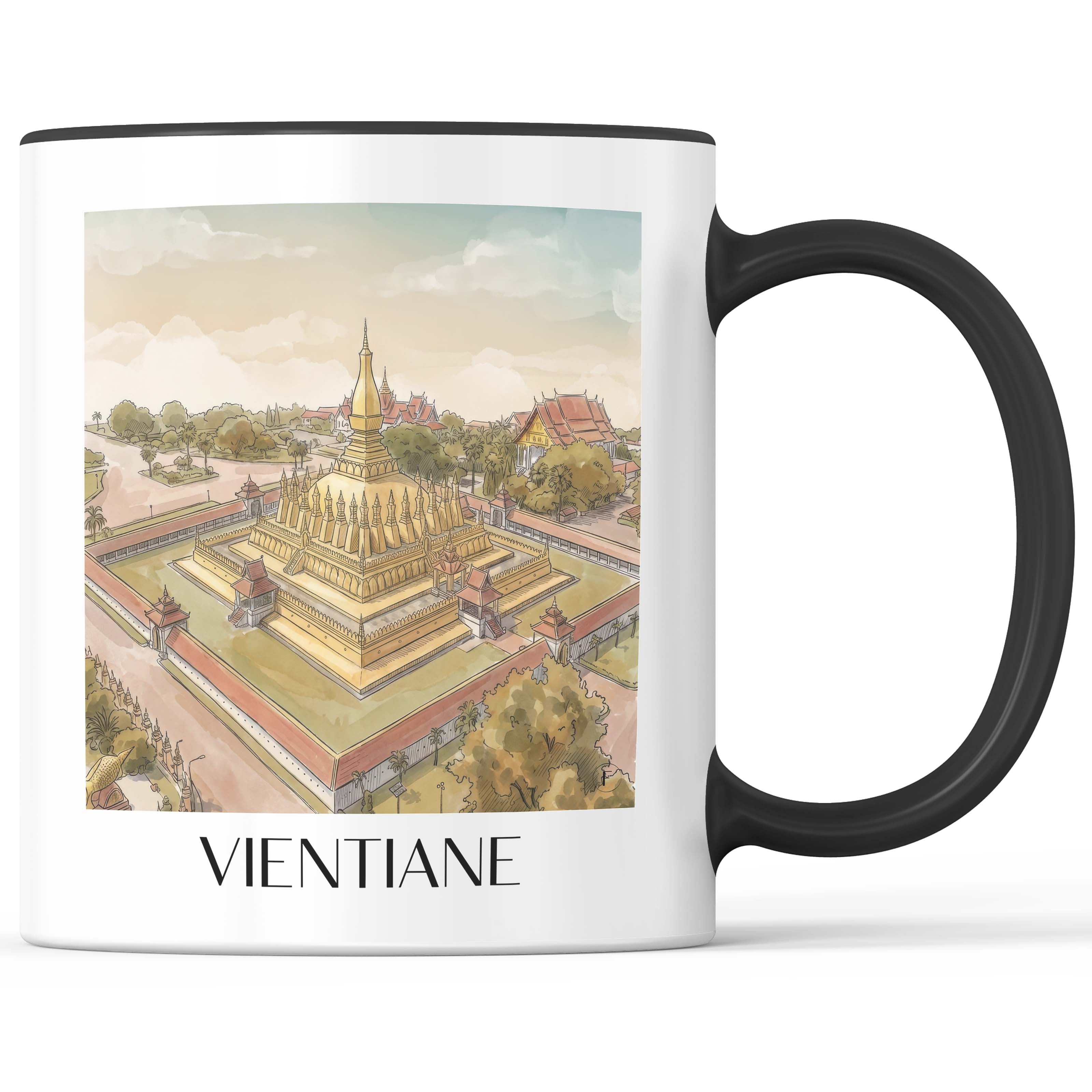 Vientiane - Laos Becher - Kaffeetasse im Aquarell Stil - favplace