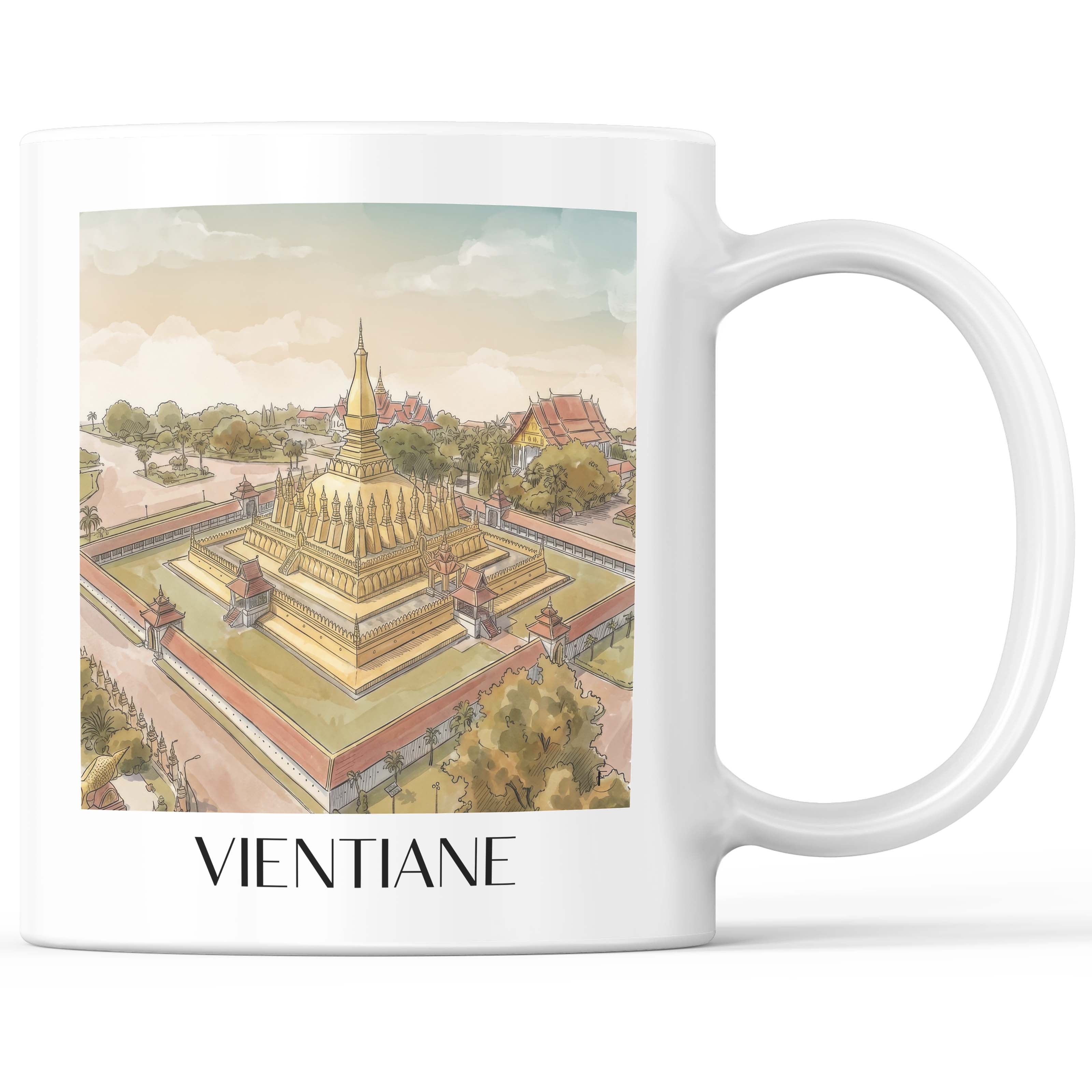 Vientiane - Laos Becher - Kaffeetasse im Aquarell Stil - favplace
