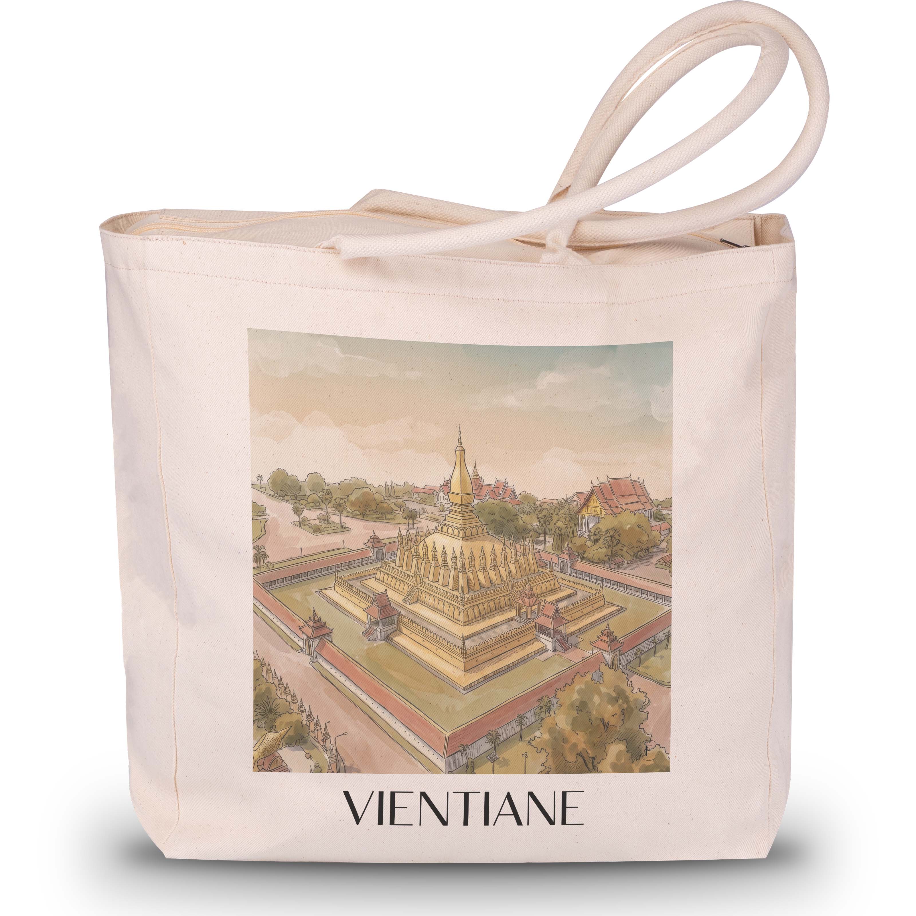 Vientiane - Laos Tote Bag - Einkaufstasche im Aquarell Stil - favplace