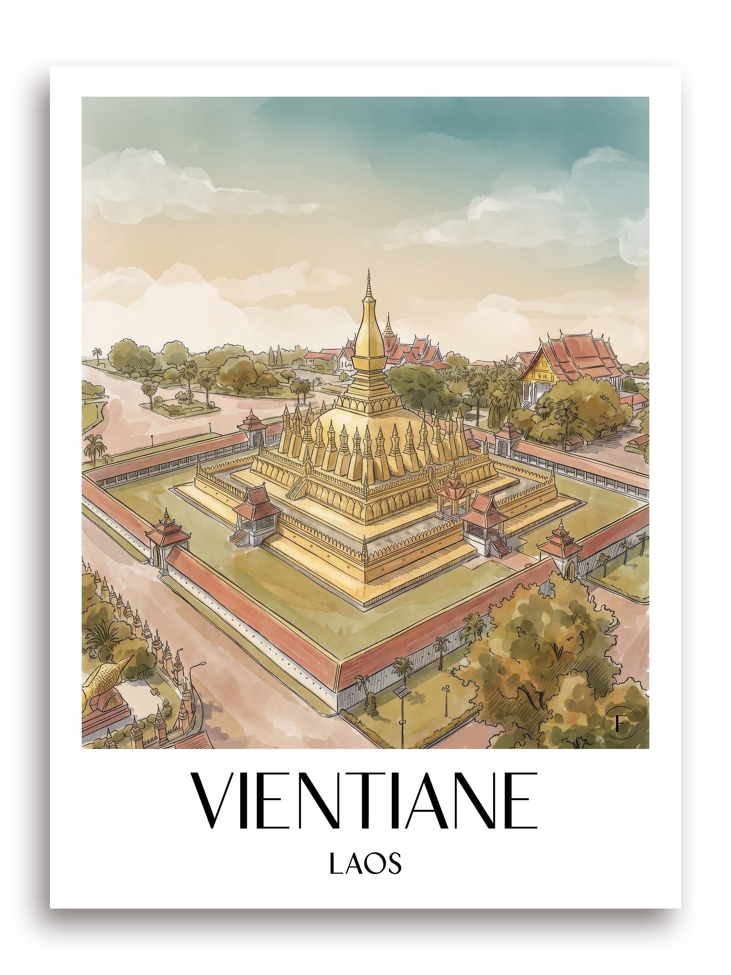 Vientiane Poster - Laos Kunstdruck - Aquarell von A4 bis A1 - favplace