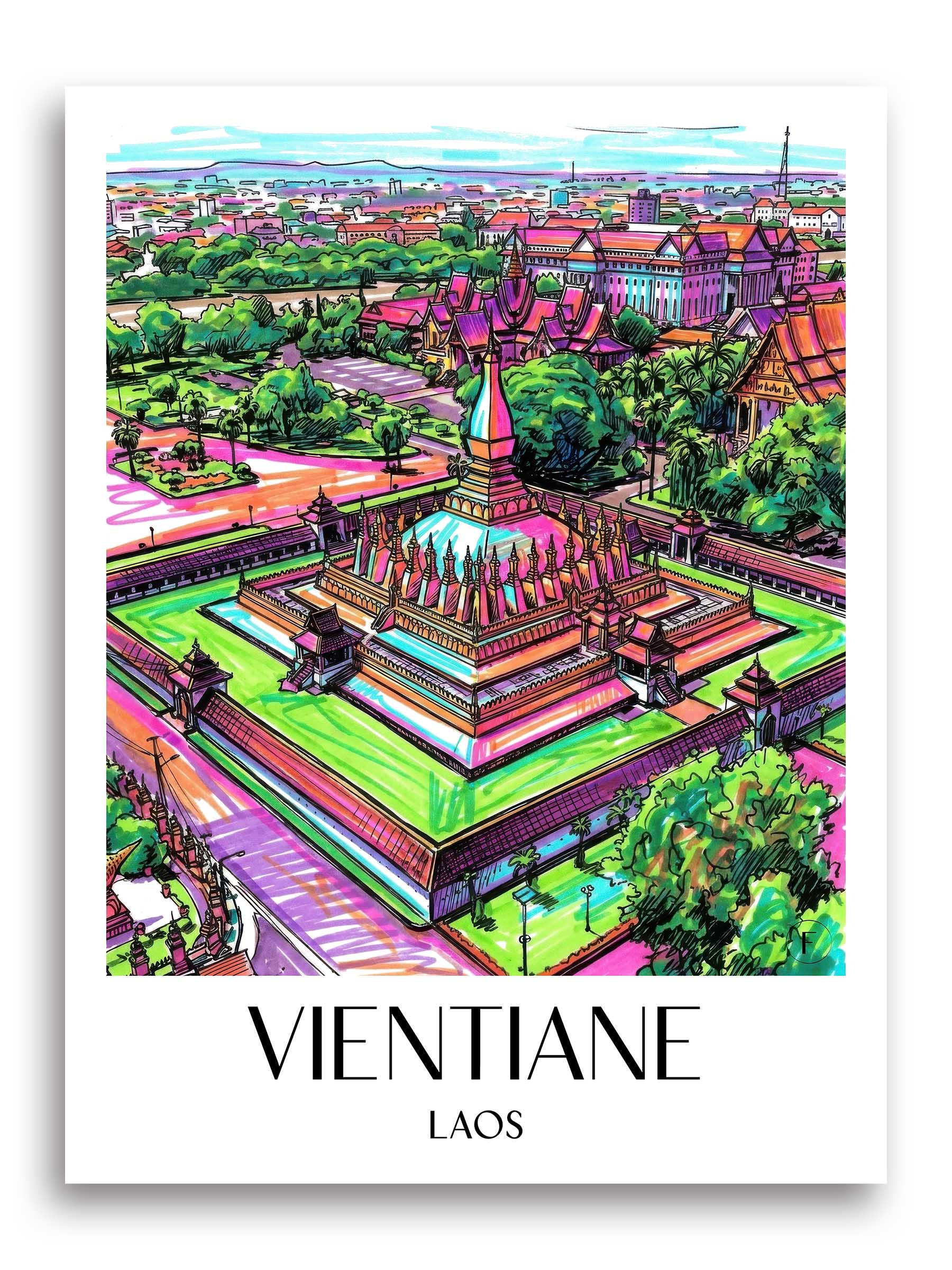 Vientiane Poster - - Laos Kunstdruck - Tag Graffiti von A4 bis A1 - favplace