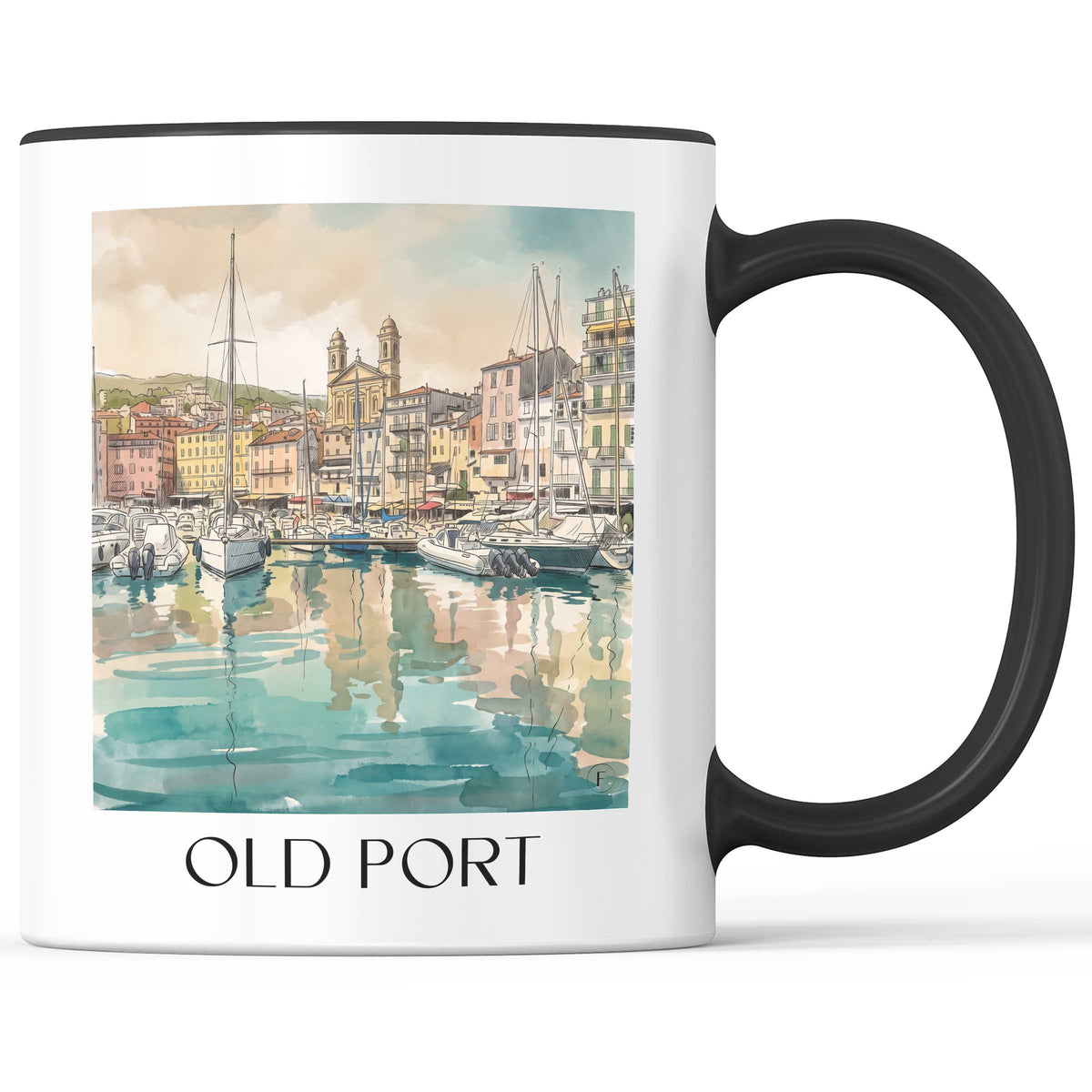 Vieux-Port Kaffeebecher - Bastia - Frankreich Becher - Kaffeetasse im Aquarell Stil