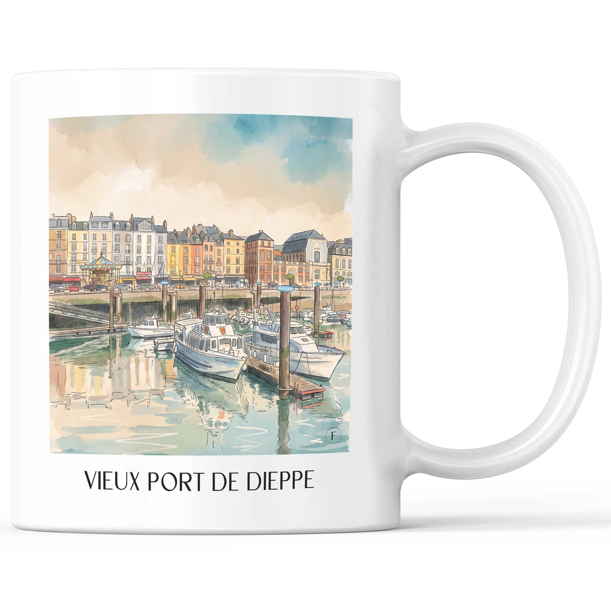 Vieux Port Kaffeebecher - Dieppe - Frankreich Becher - Kaffeetasse im Aquarell Stil