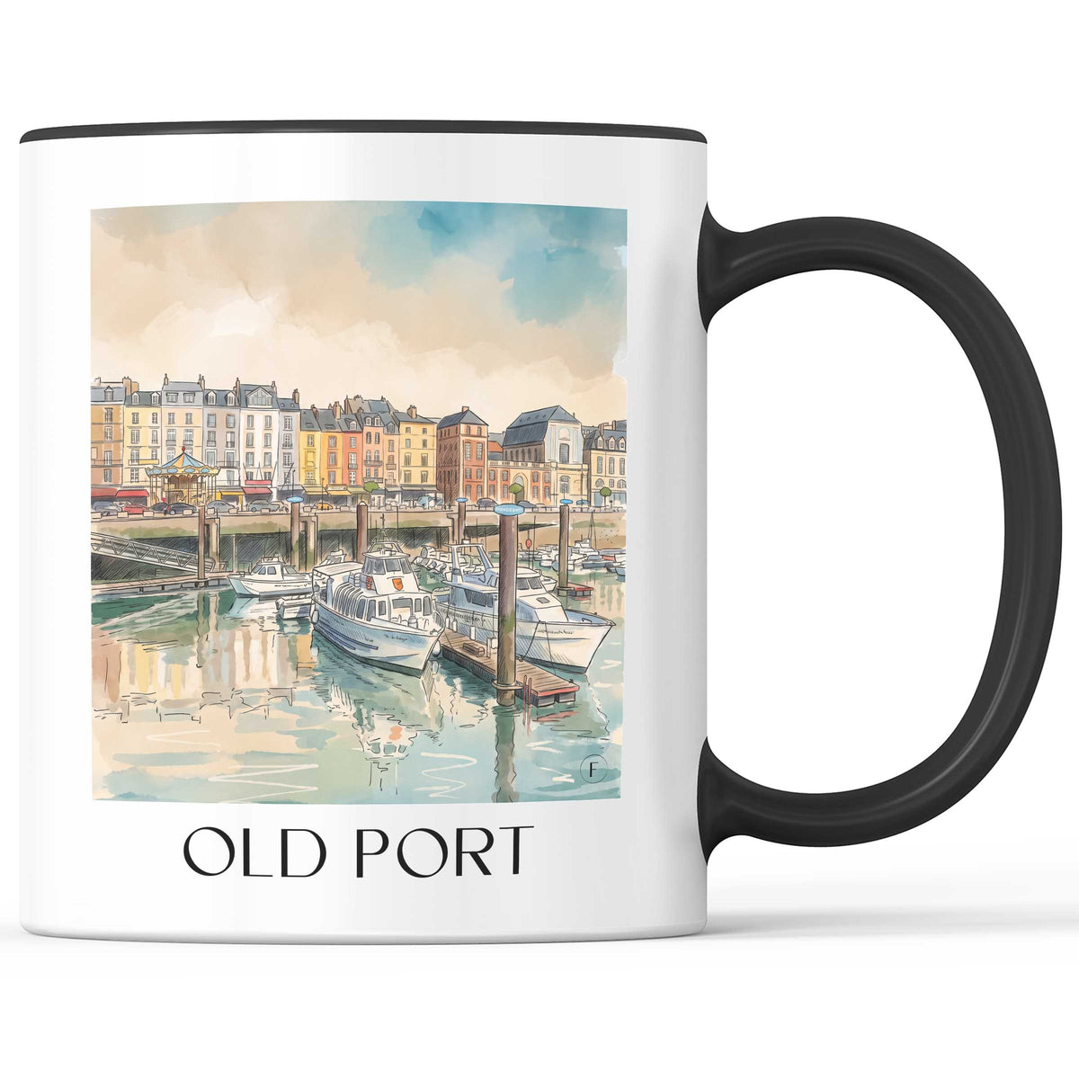 Vieux Port Kaffeebecher - Dieppe - Frankreich Becher - Kaffeetasse im Aquarell Stil