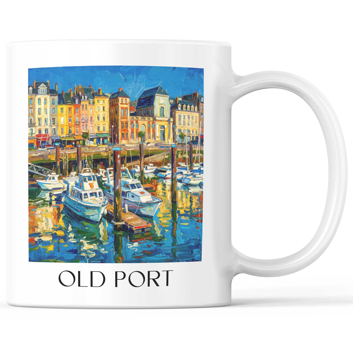 Vieux Port Kaffeebecher - Dieppe - Frankreich Becher - Kaffeetasse im Ölgemälde Stil - favplace