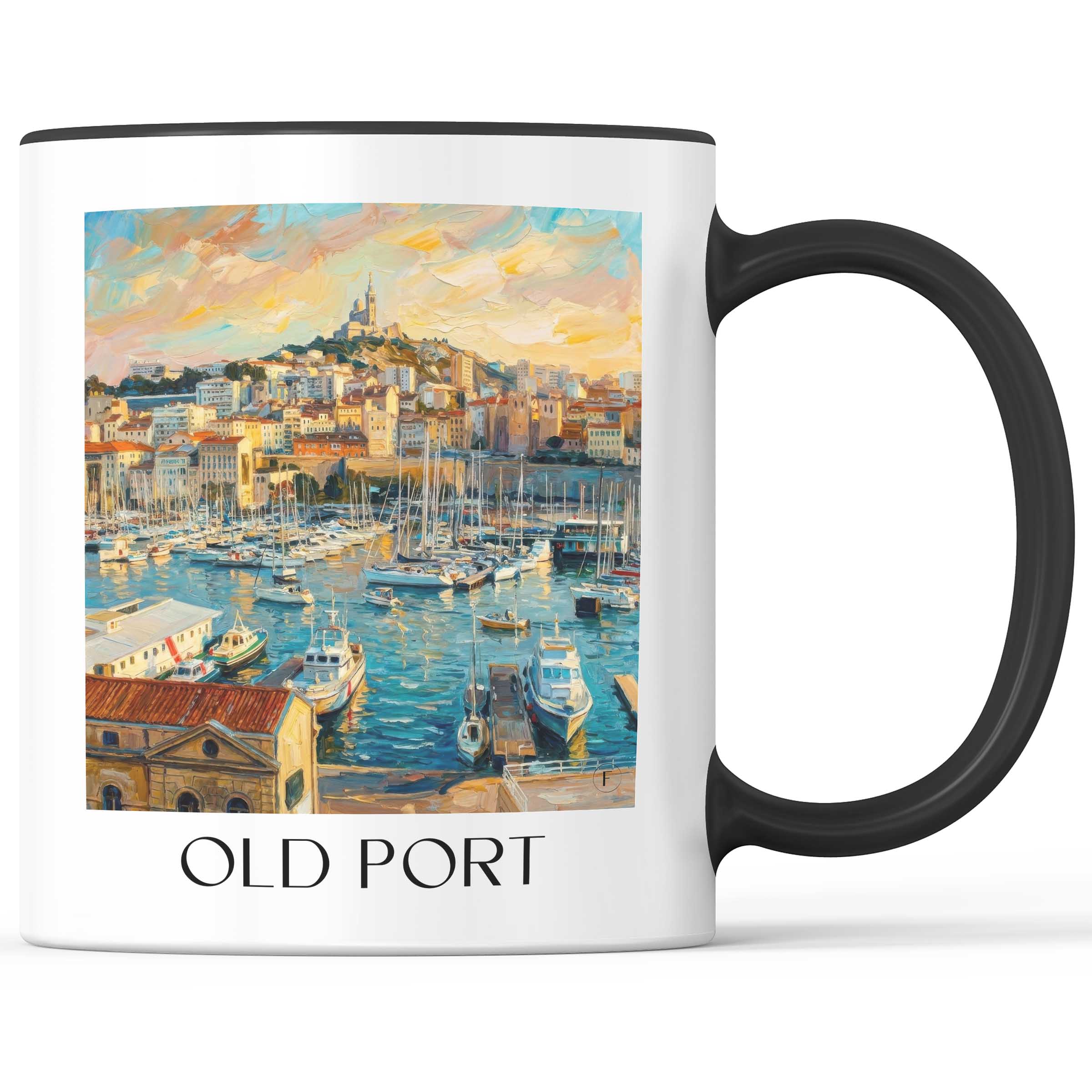 Vieux-Port Kaffeebecher - Marseille - Frankreich Becher - Kaffeetasse im Ölgemälde Stil - favplace